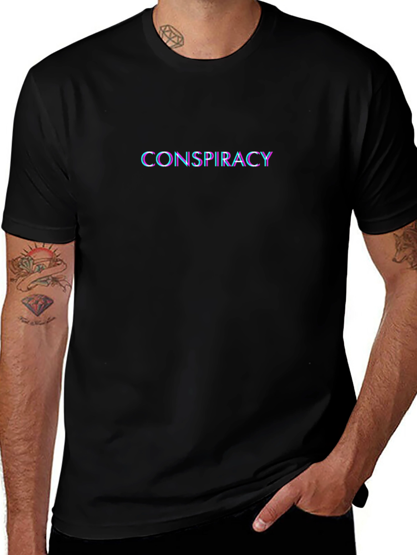 Conspiracy Glitch Text Black T-Shirt