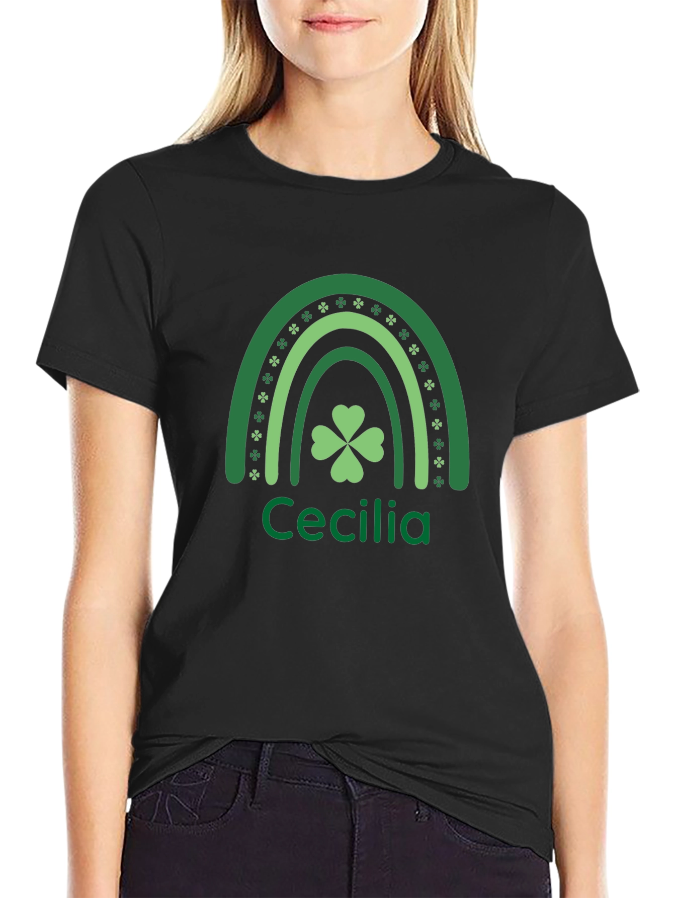 Cecilia Lucky Shamrock Rainbow St. Patricks Day T-Shirt