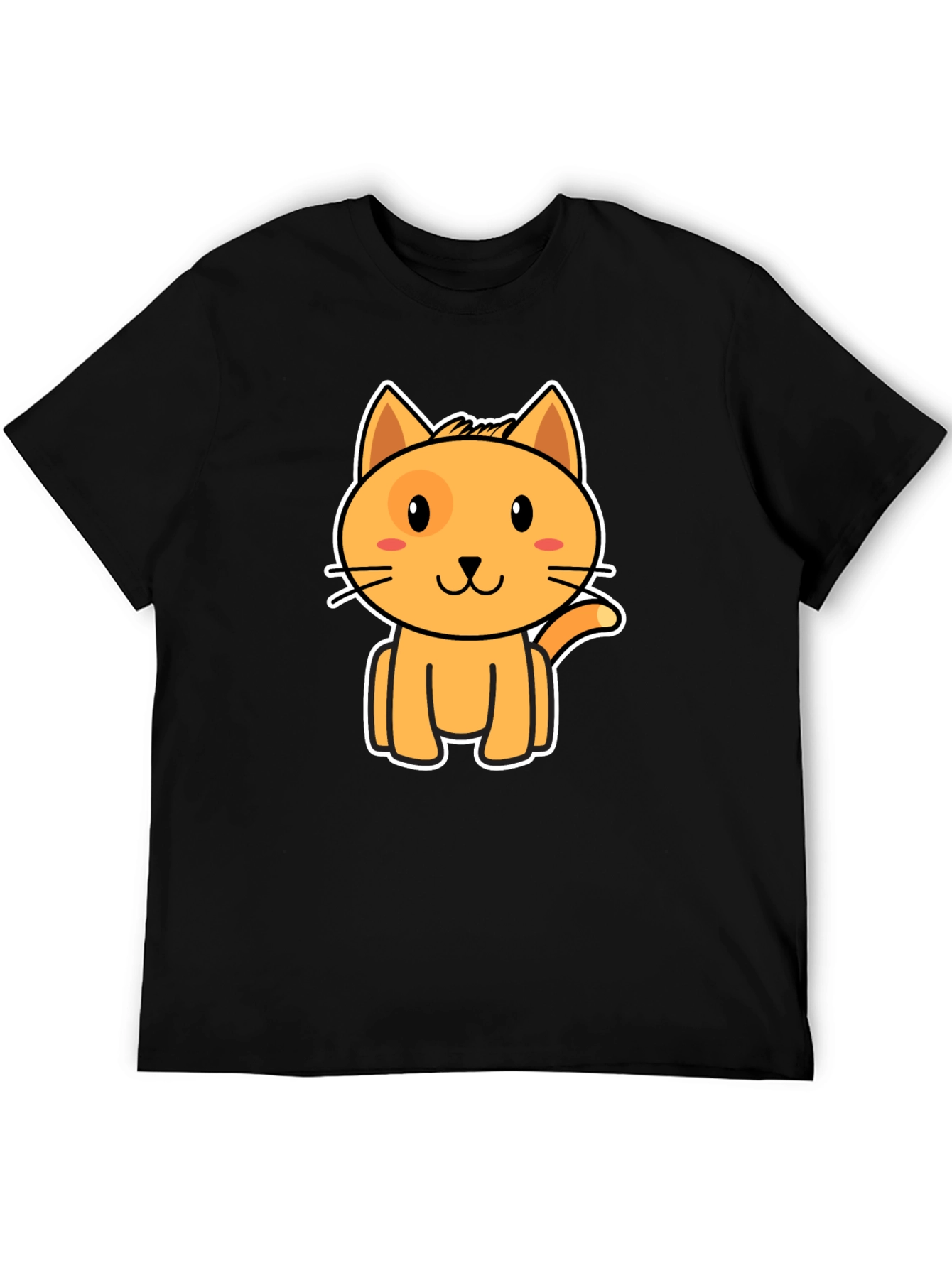 Cute Orange Cat Graphic Black T-Shirt