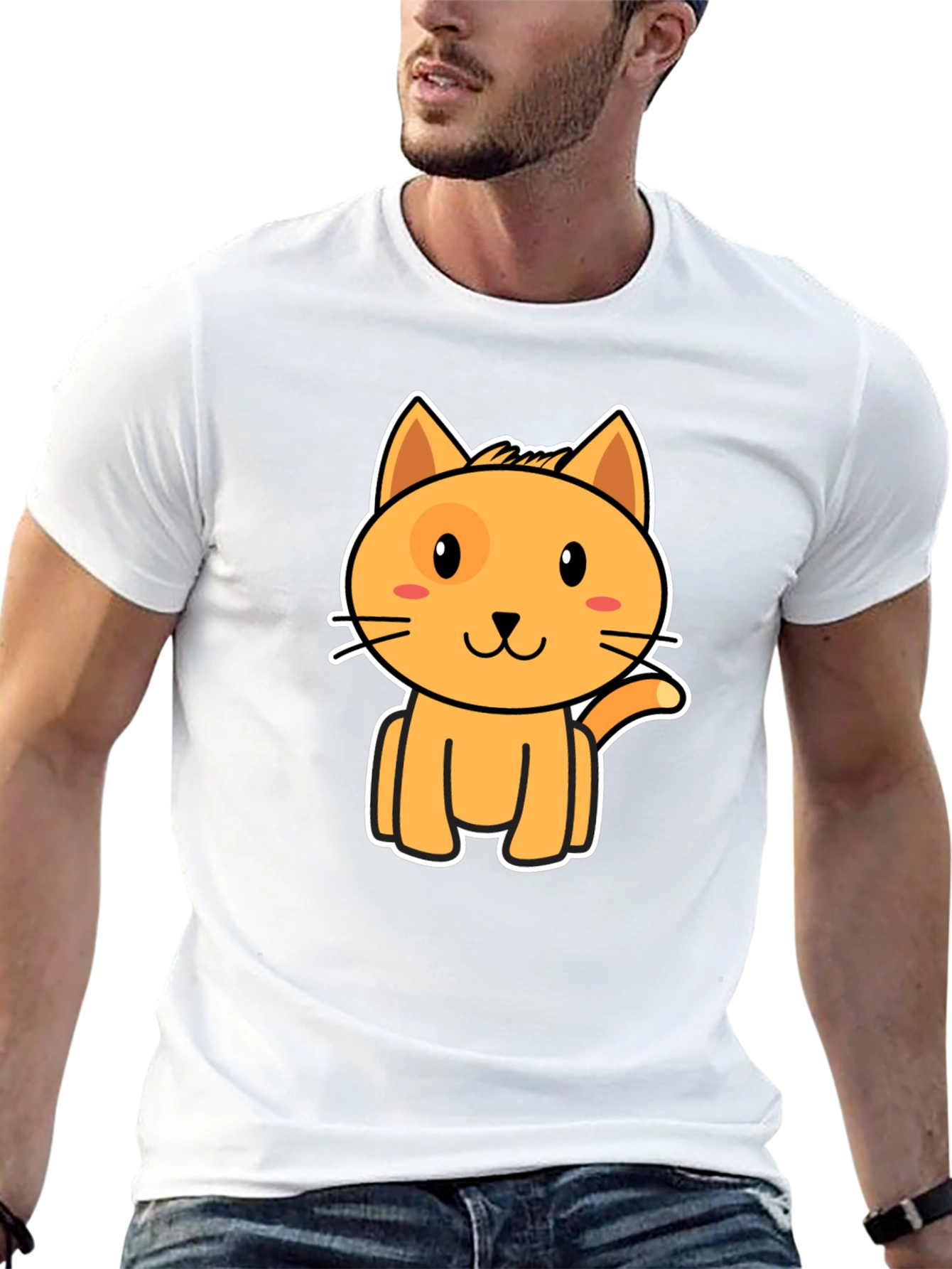 Cute Orange Cat Graphic Black T-Shirt
