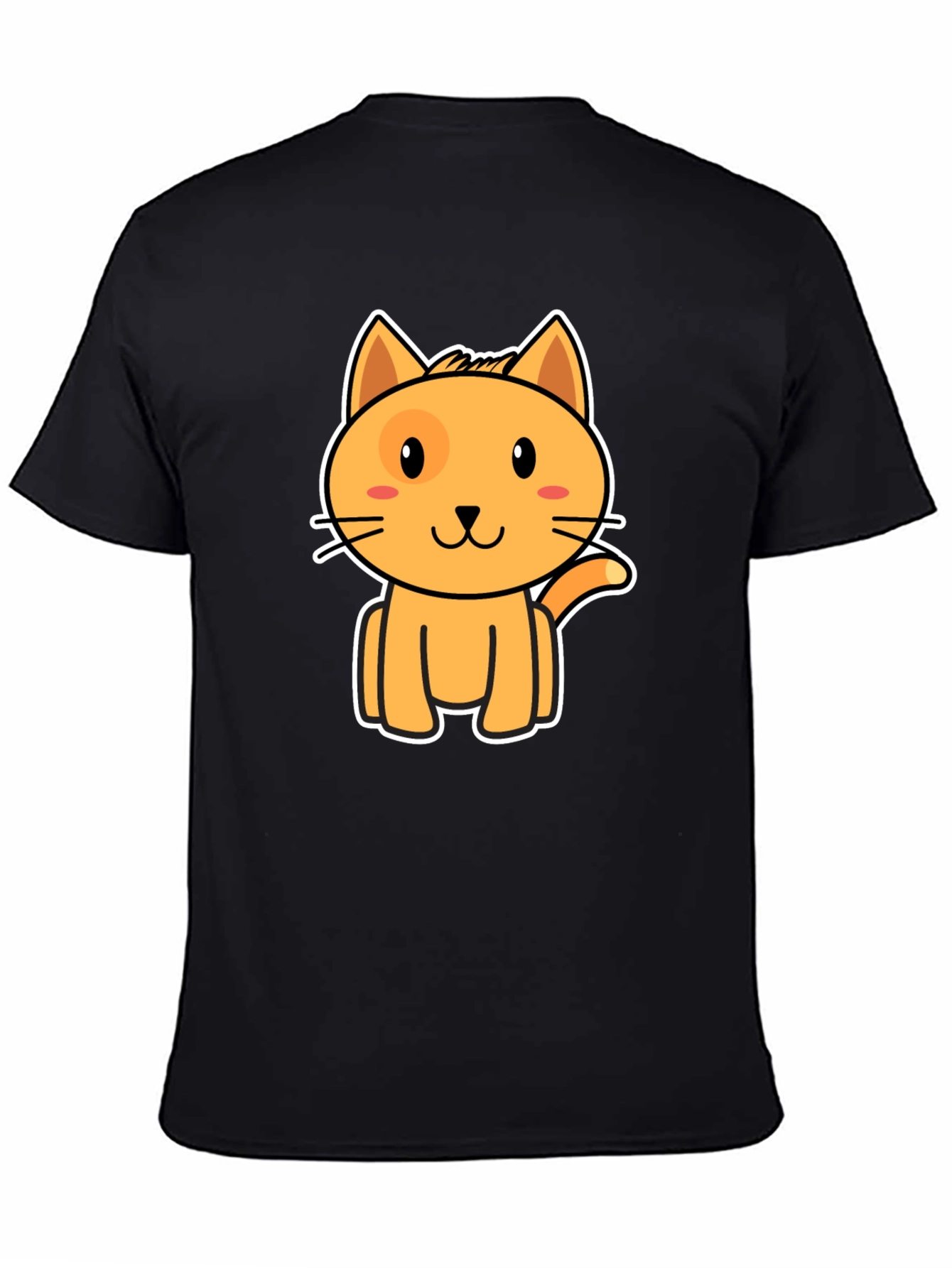 Cute Orange Cat Graphic Black T-Shirt
