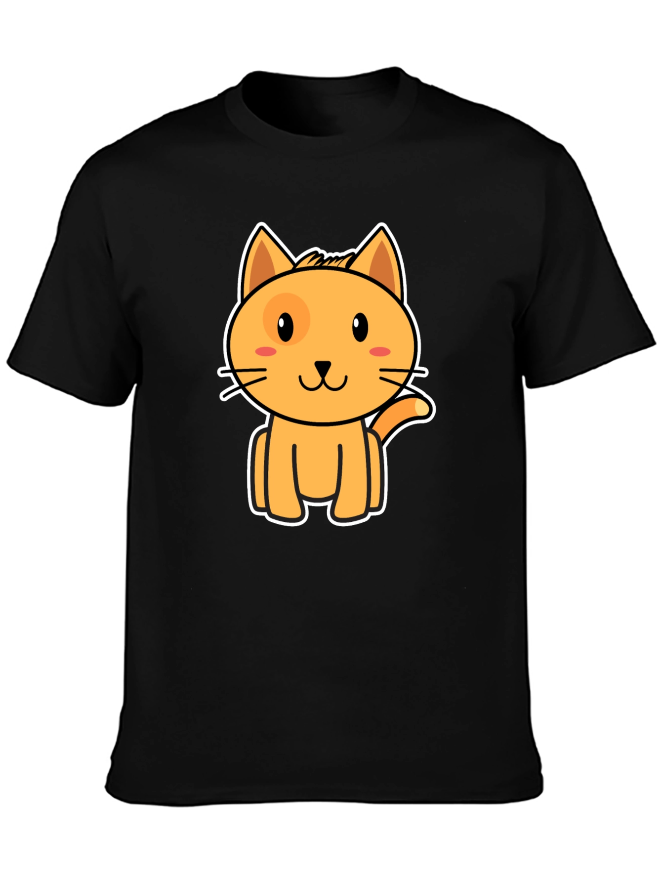 Cute Orange Cat Graphic Black T-Shirt