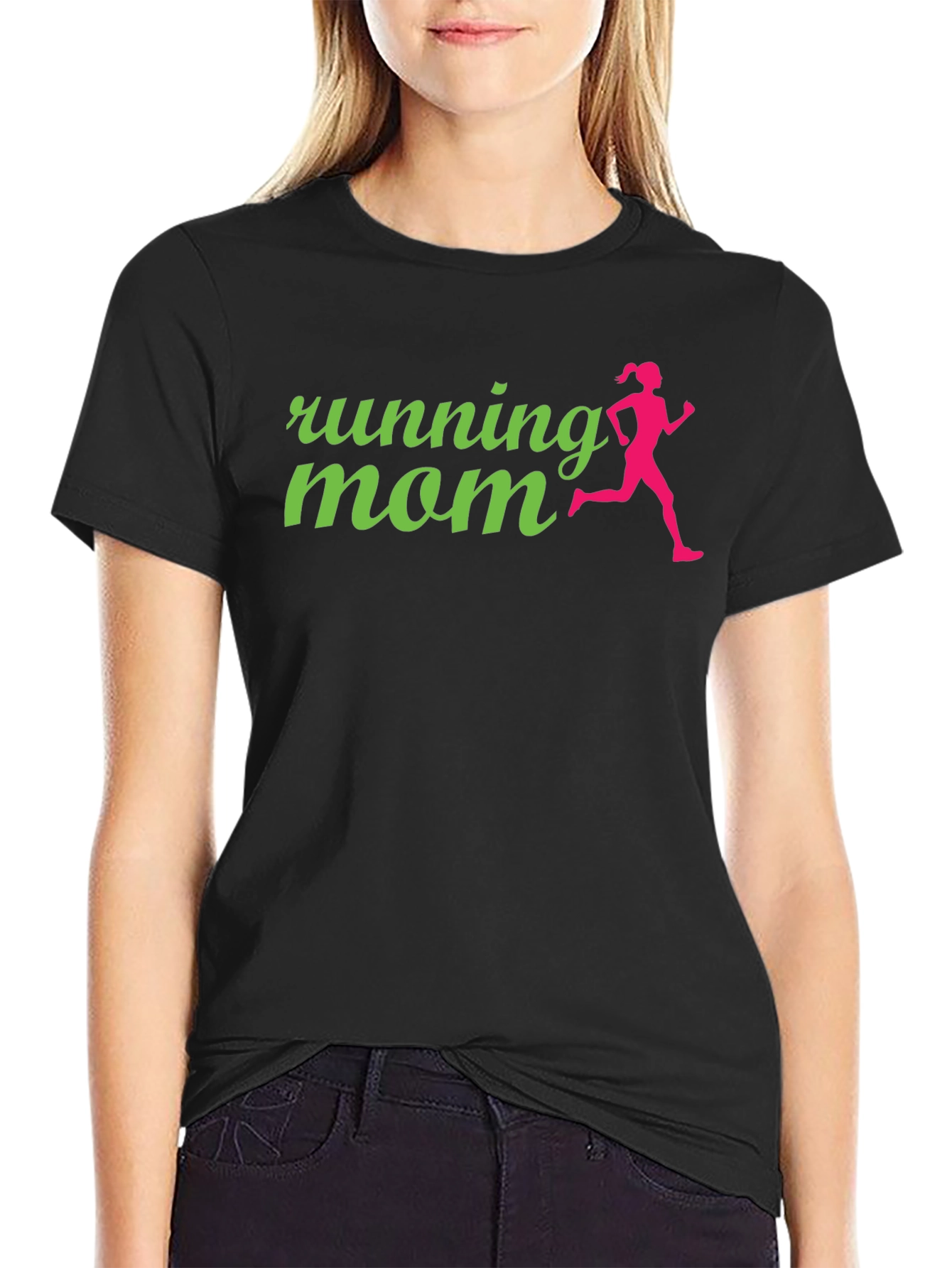 Running Mom Graphic Tee - Black Cotton Shirt