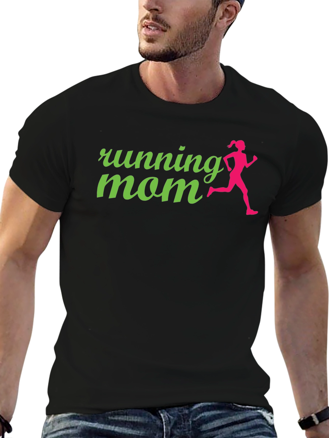Running Mom Graphic Tee - Black Cotton Shirt