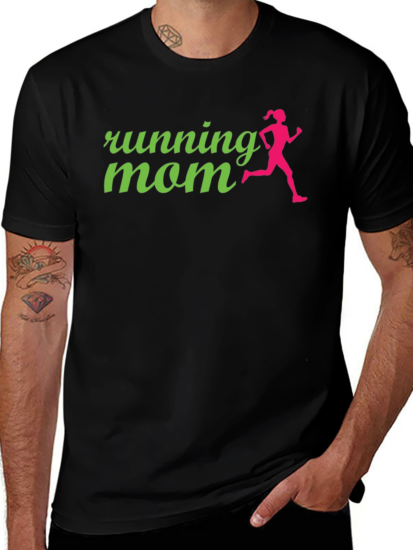 Running Mom Graphic Tee - Black Cotton Shirt