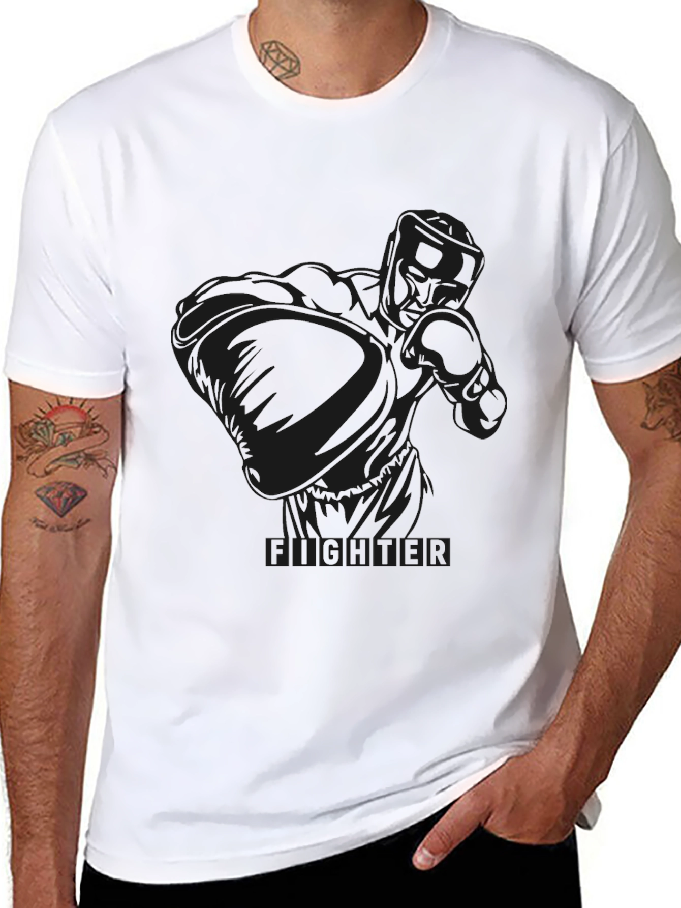 Black Fighter Graphic Tee - Boxing Design