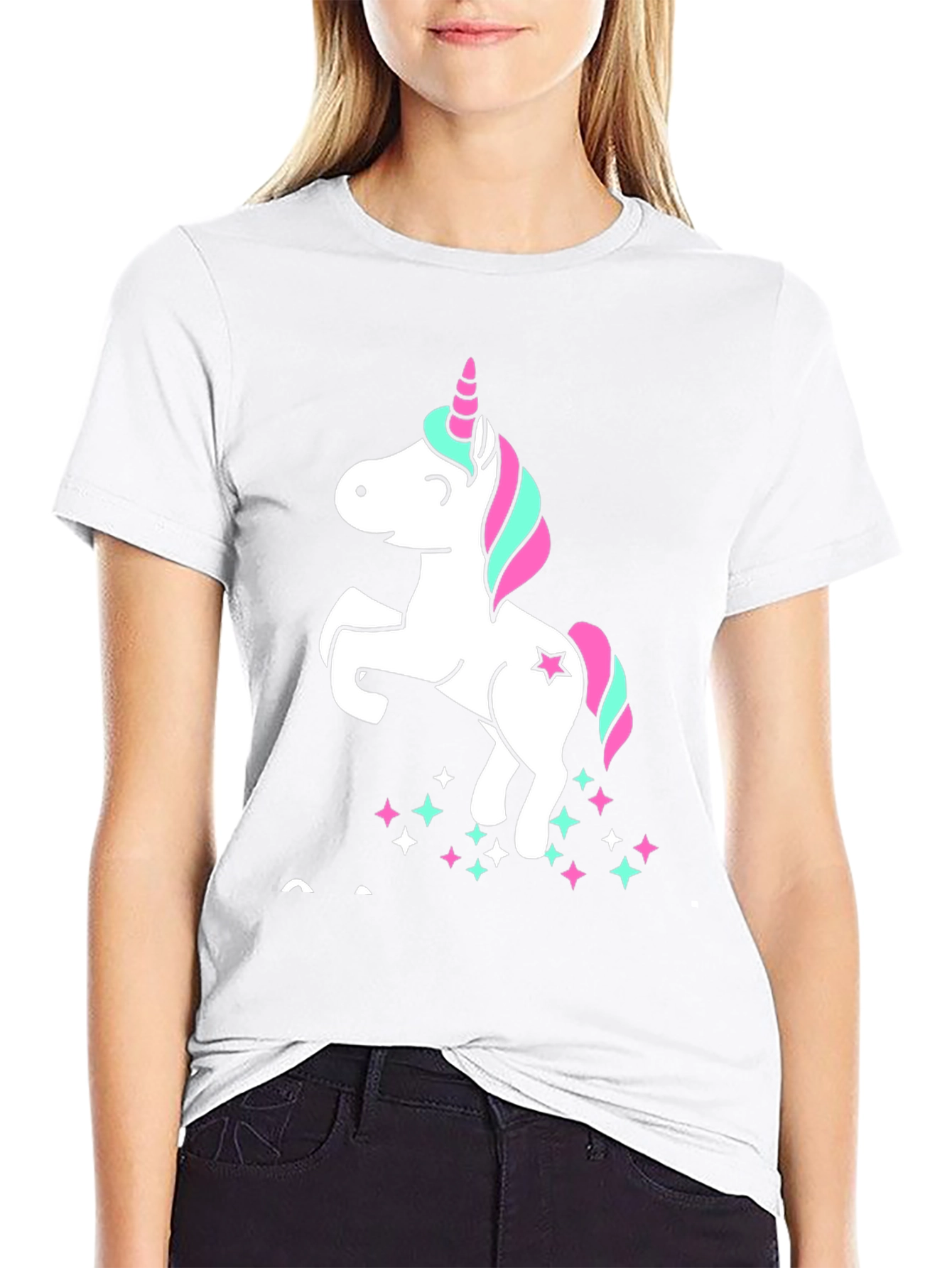 Unicorn Stars Graphic Print Black T-Shirt