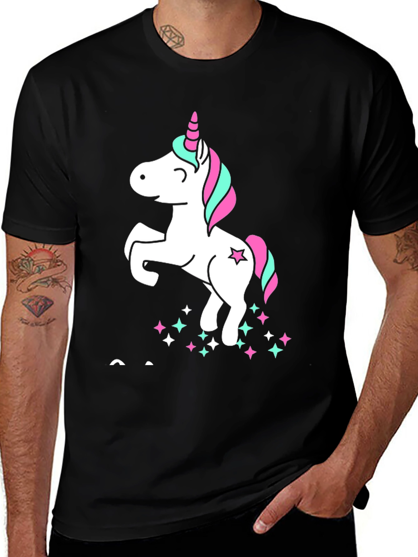 Unicorn Stars Graphic Print Black T-Shirt