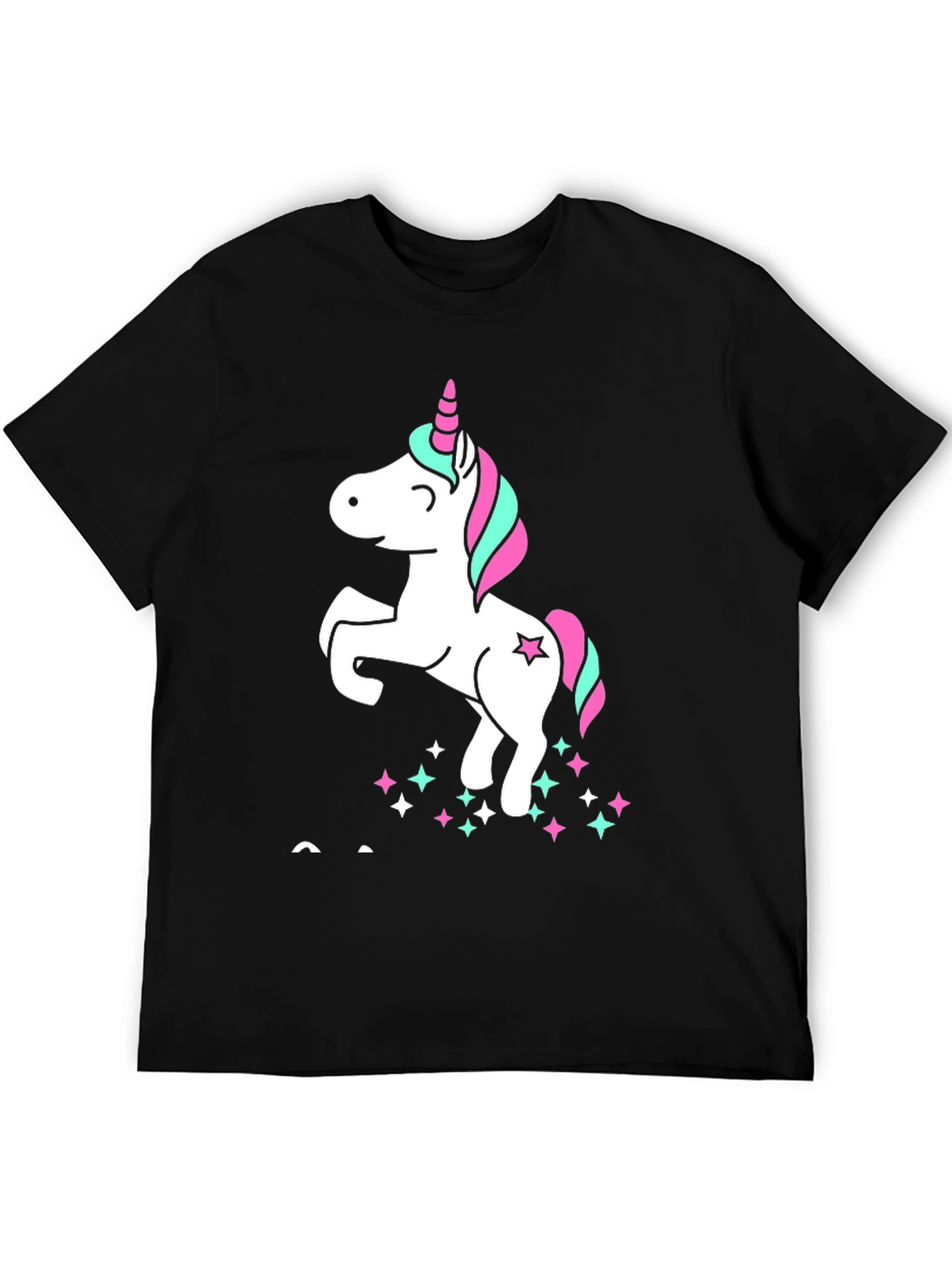 Unicorn Stars Graphic Print Black T-Shirt