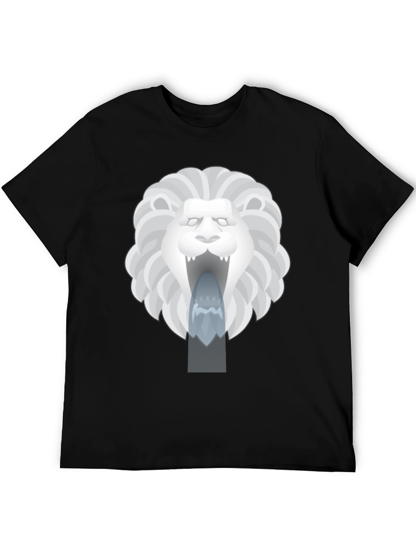 Lion Fountain Graphic Tee - Black Casual T-Shirt