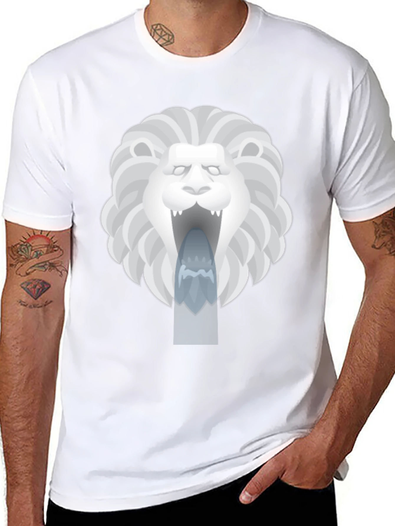 Lion Fountain Graphic Tee - Black Casual T-Shirt