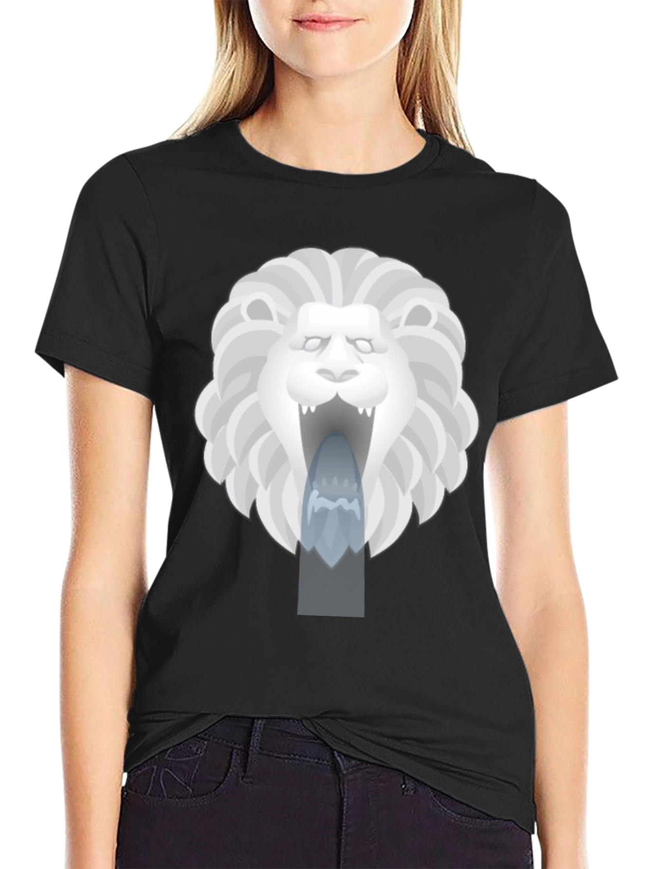 Lion Fountain Graphic Tee - Black Casual T-Shirt