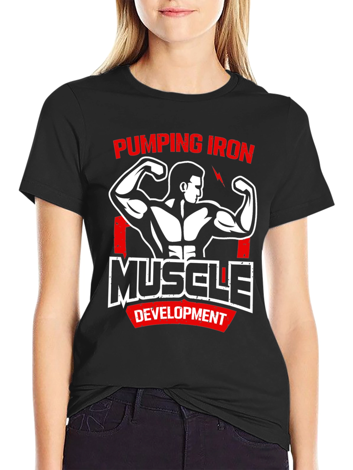 Pumping Iron Muscle Development Black T-Shirt