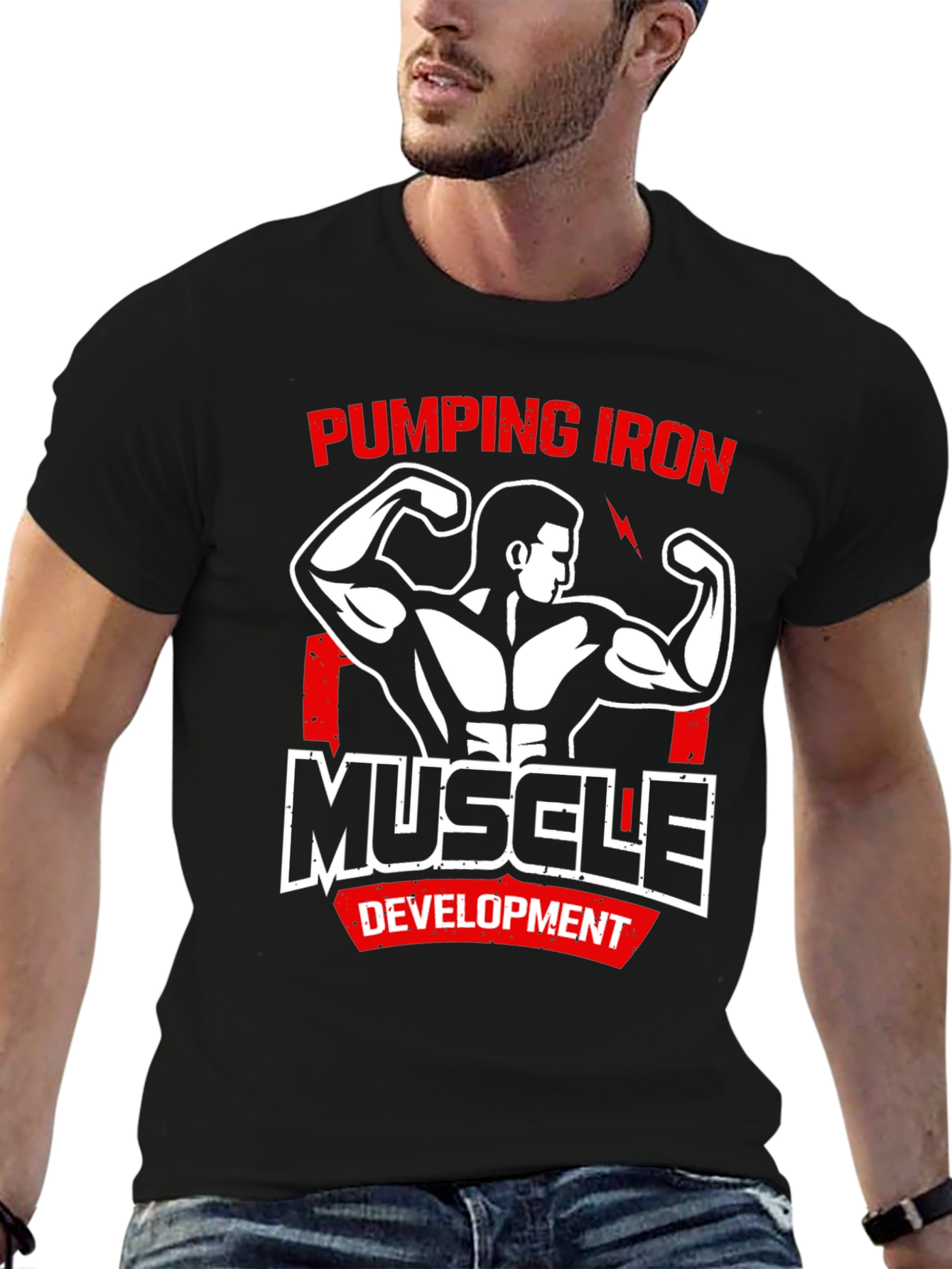 Pumping Iron Muscle Development Black T-Shirt