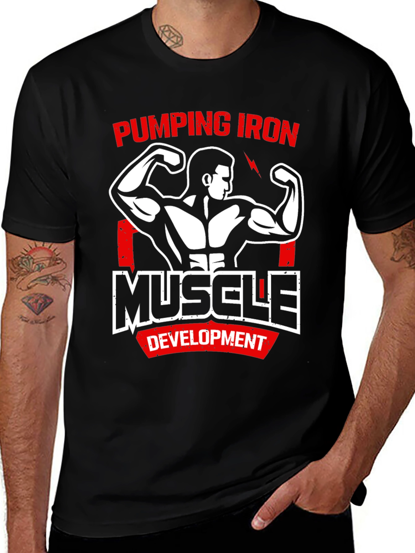 Pumping Iron Muscle Development Black T-Shirt