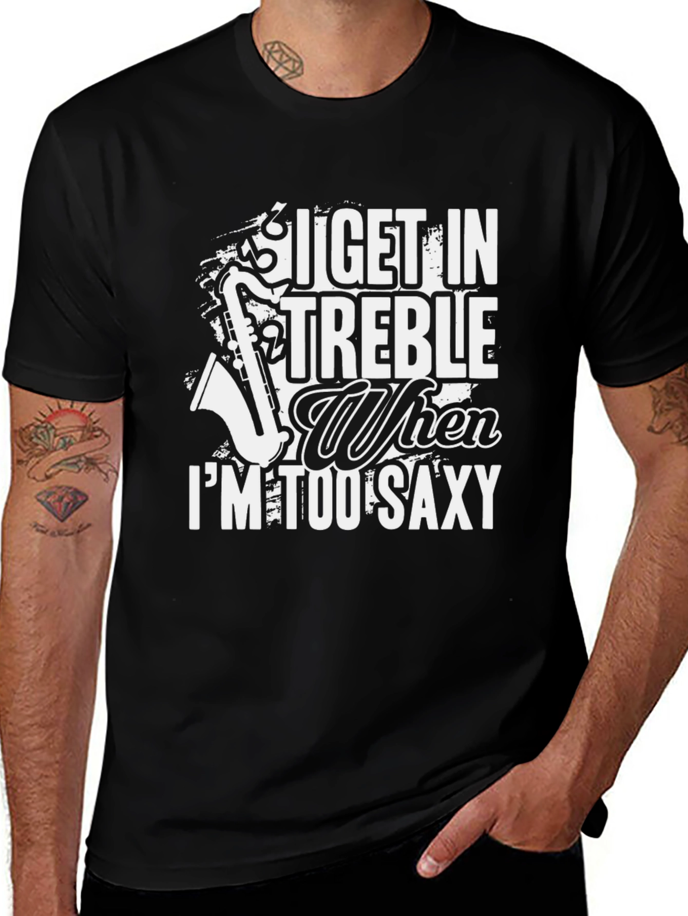 I Get In Treble Saxophone Graphic Black T-Shirt