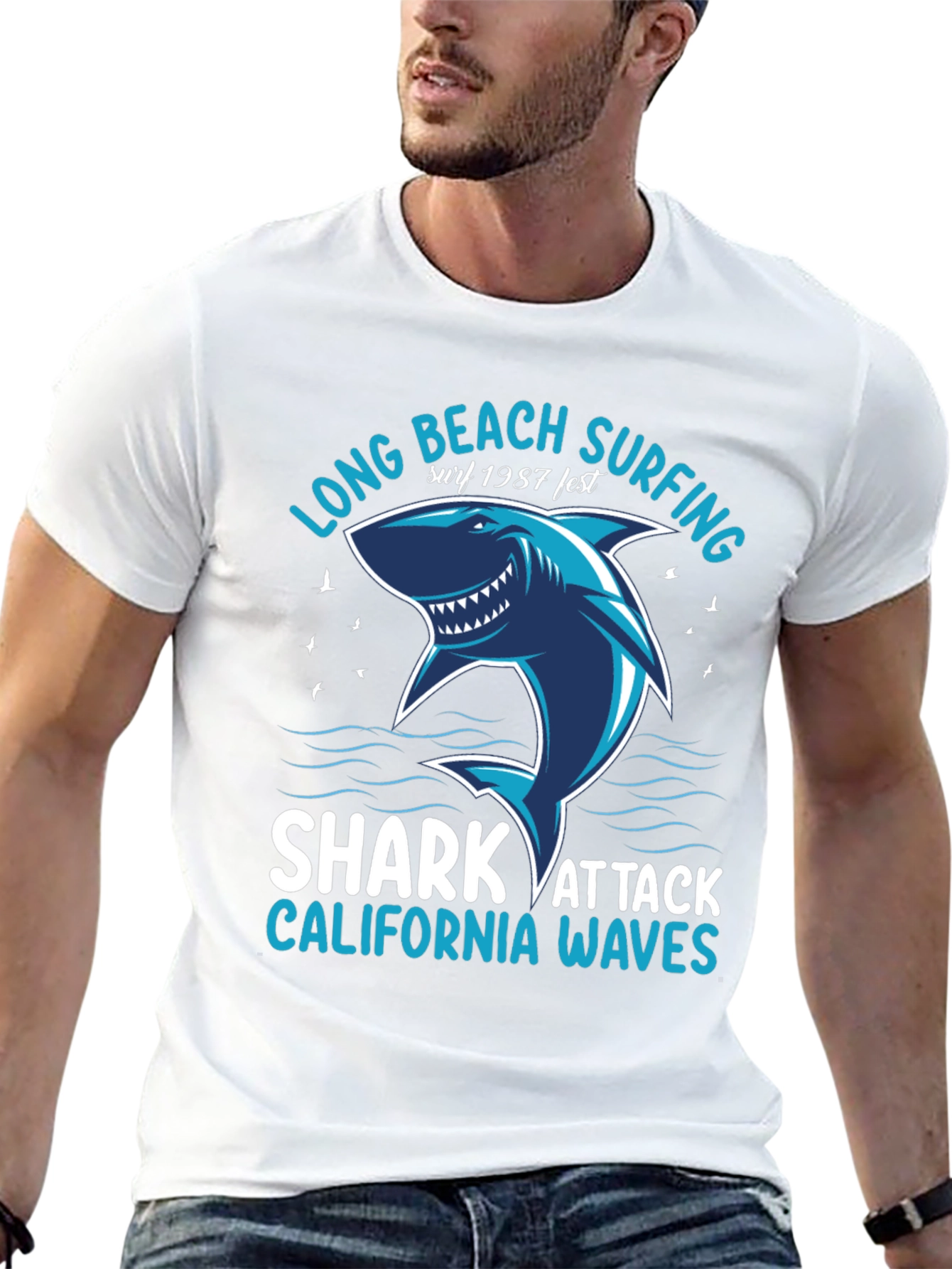 Long Beach Surfing Shark Graphic Tee