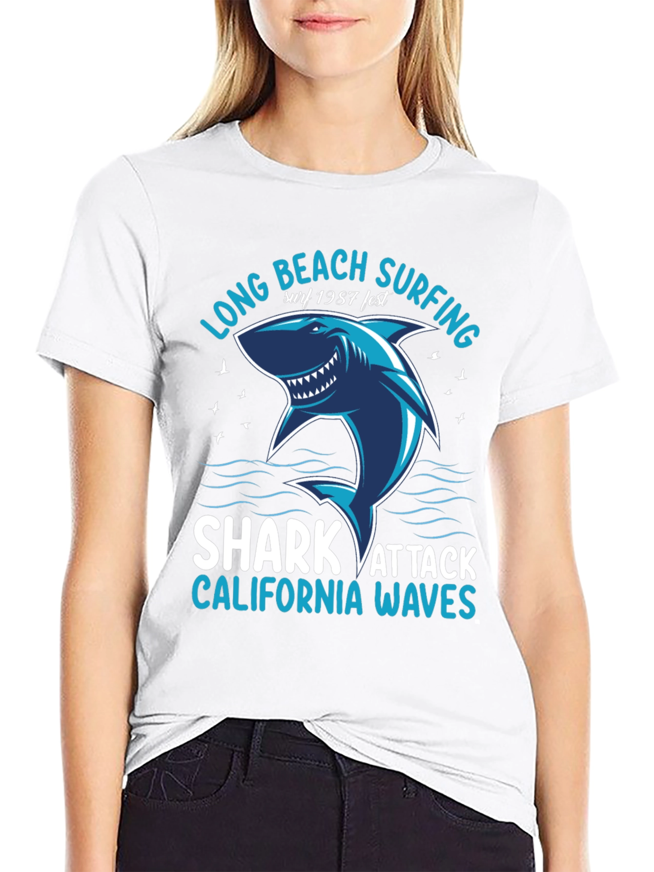 Long Beach Surfing Shark Graphic Tee