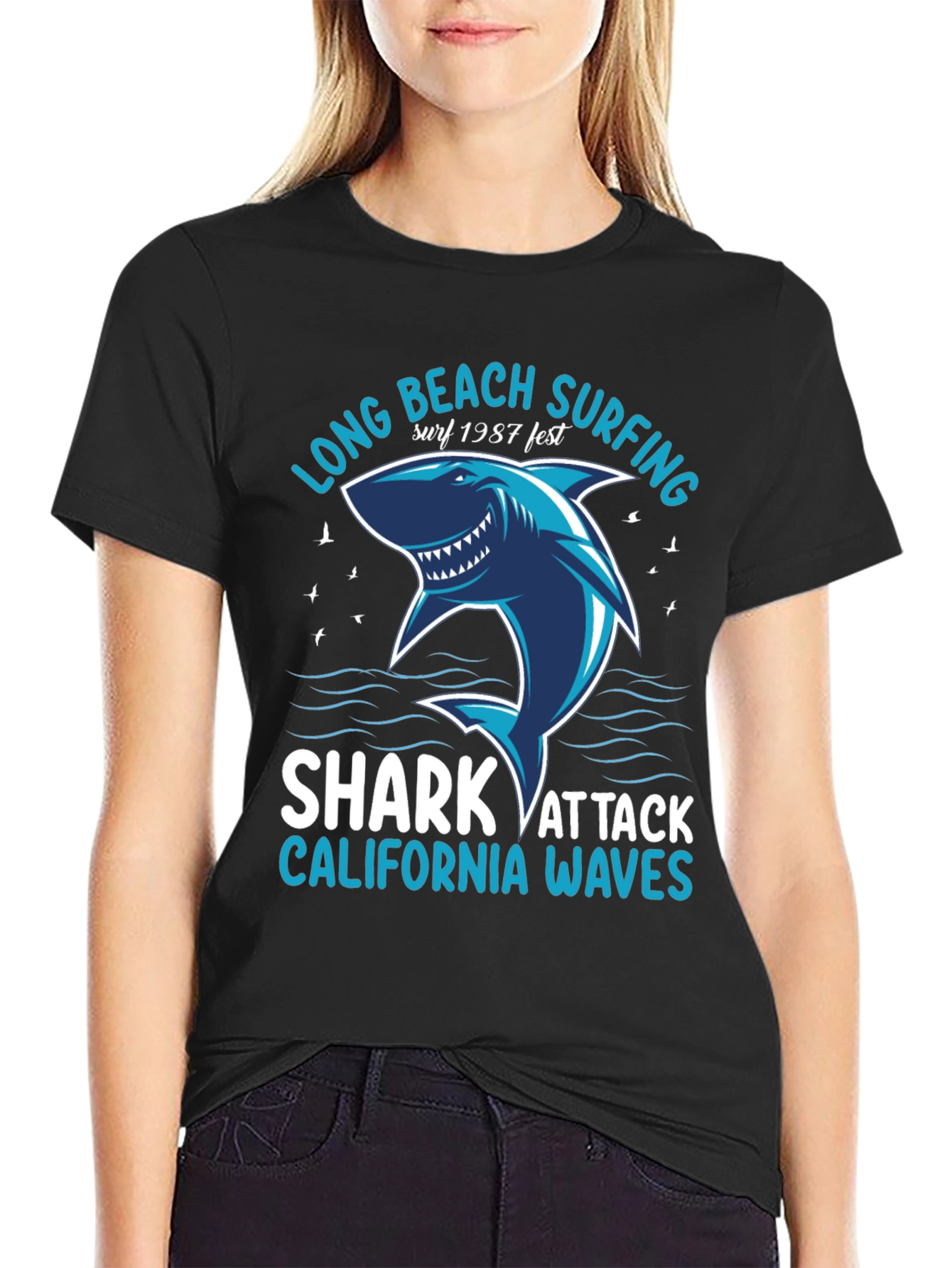 Long Beach Surfing Shark Graphic Tee
