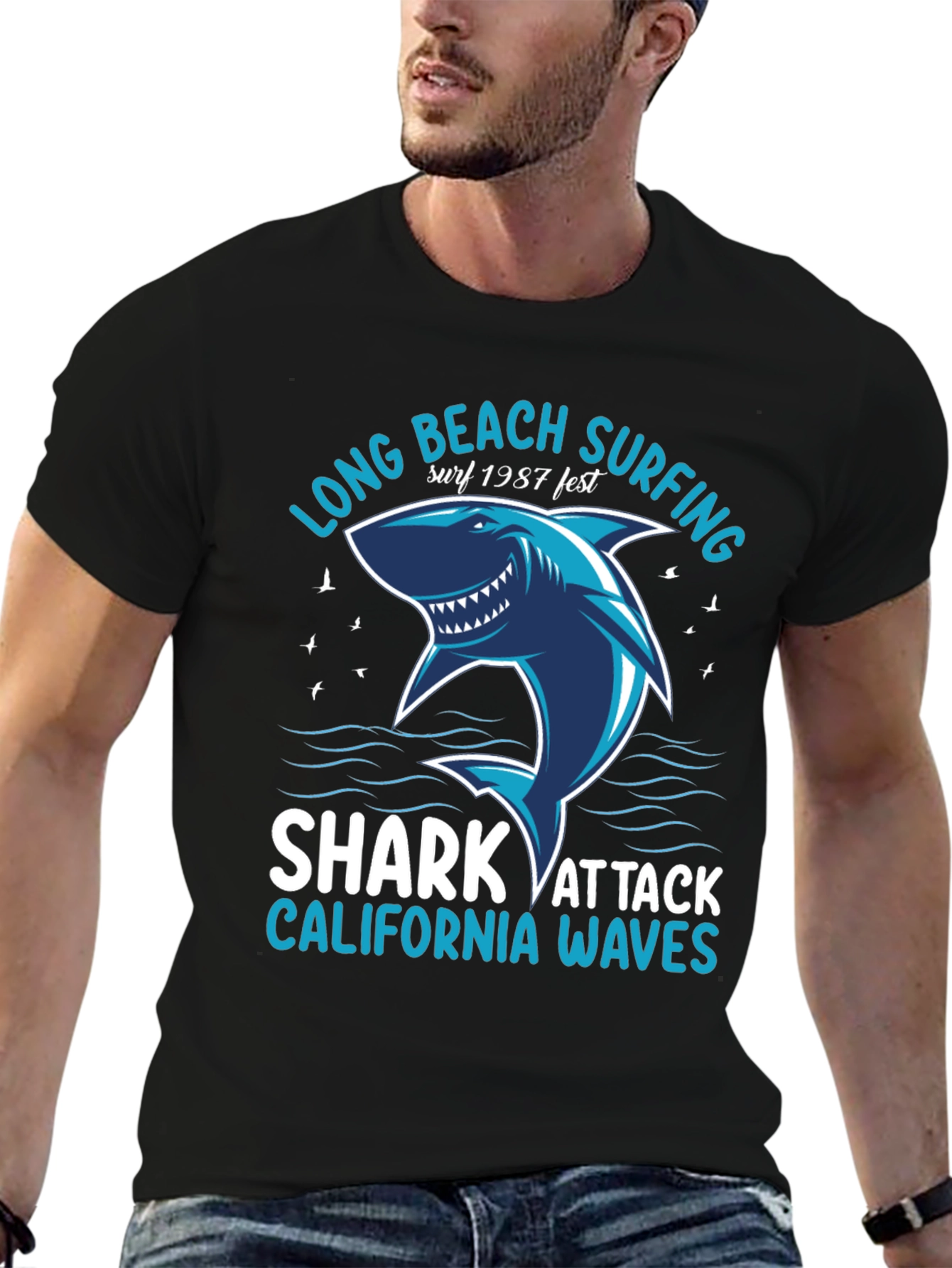Long Beach Surfing Shark Graphic Tee