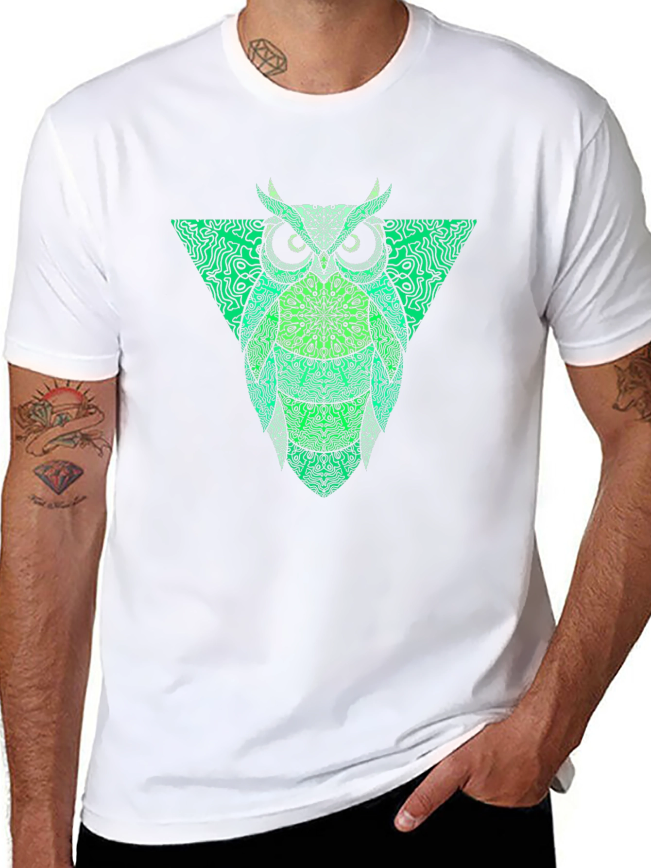 Green Owl Graphic Tee - Mens Black T-Shirt