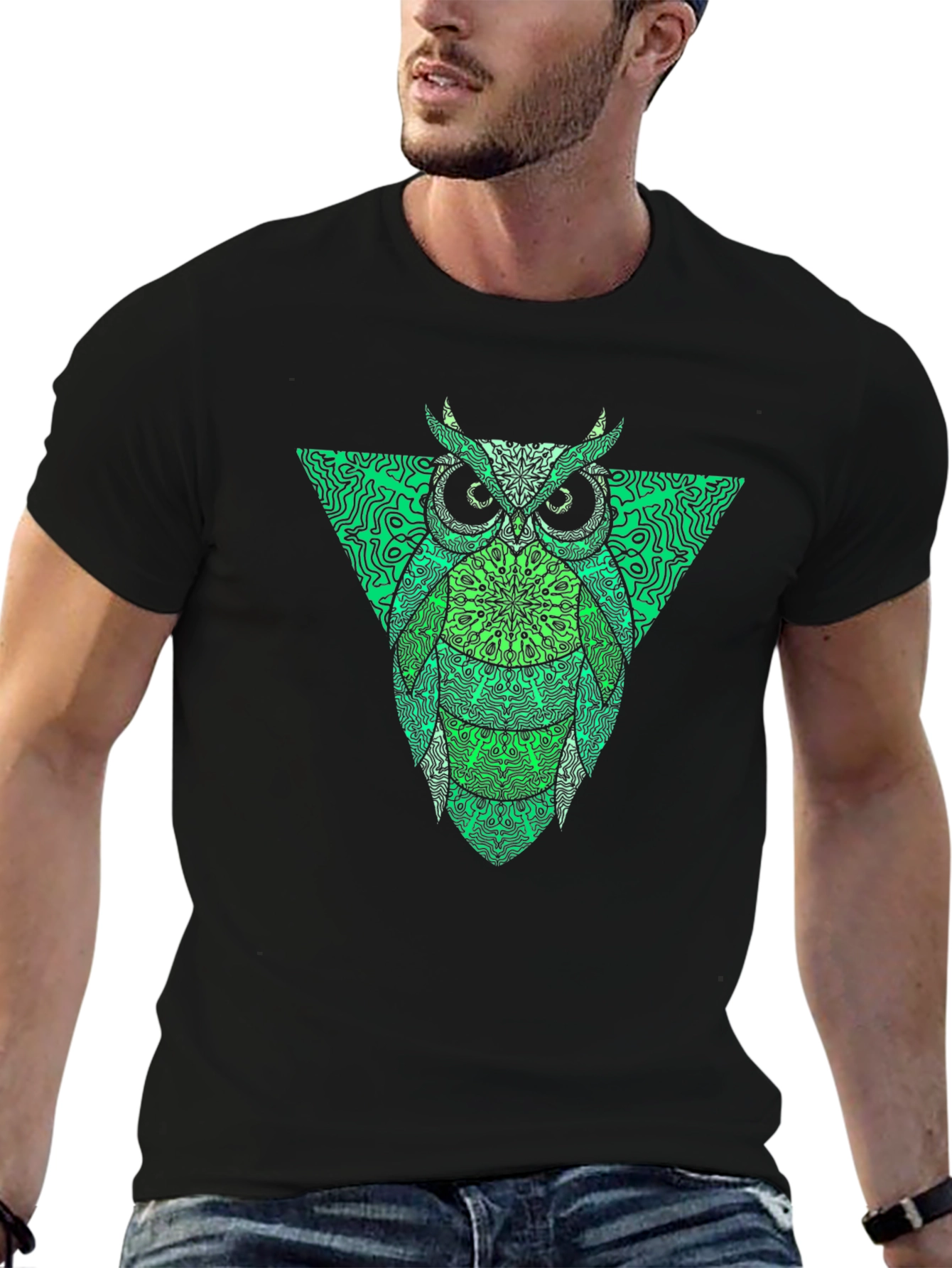 Green Owl Graphic Tee - Mens Black T-Shirt