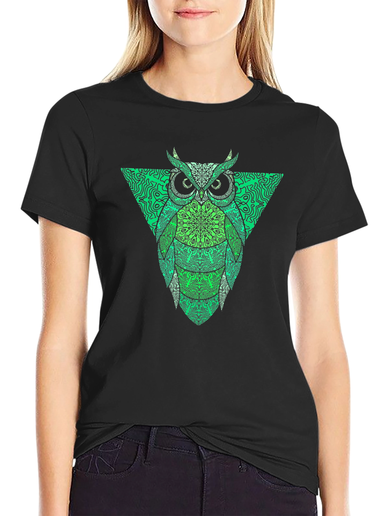 Green Owl Graphic Tee - Mens Black T-Shirt
