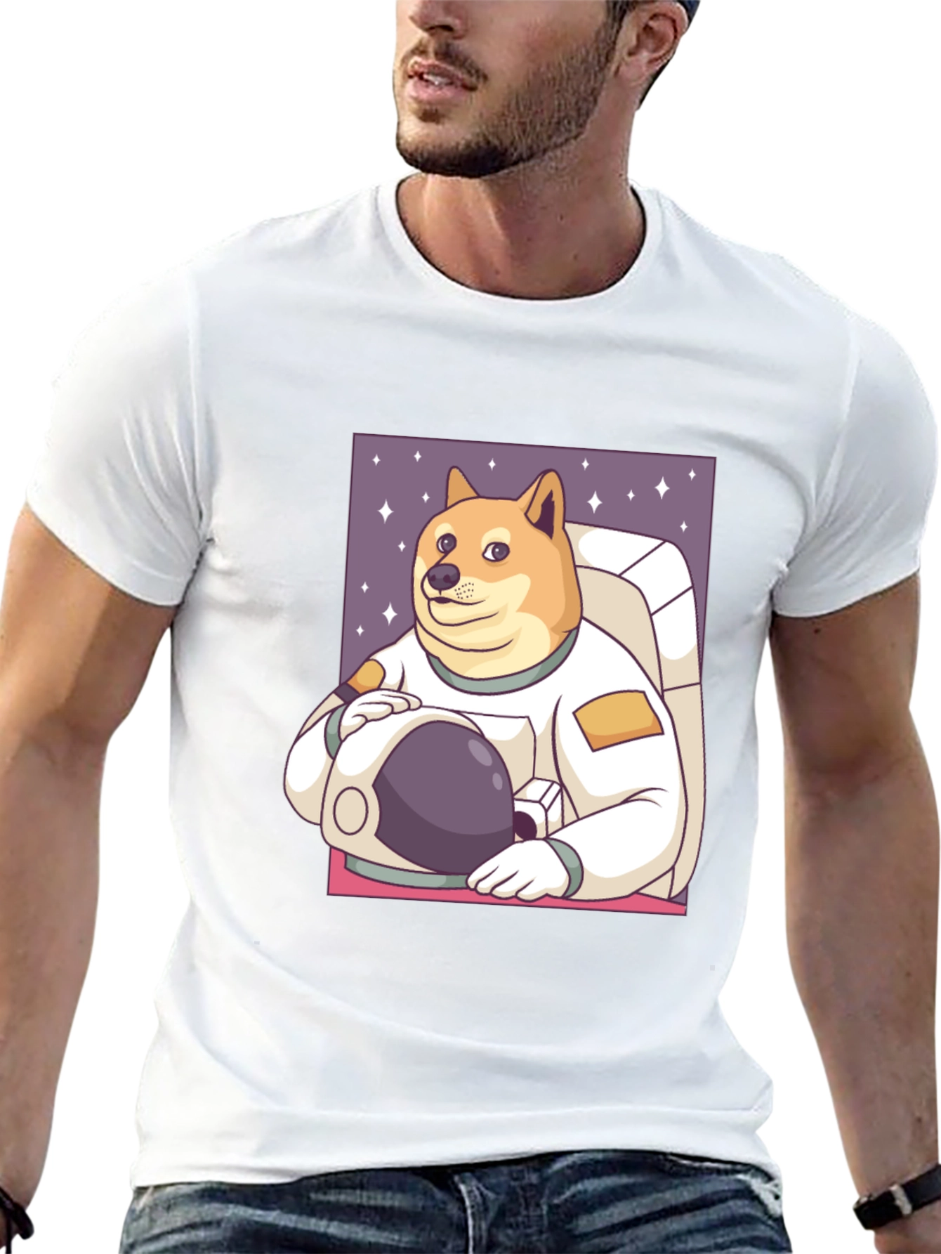 Doge Astronaut Graphic Tee - Black Cotton Blend