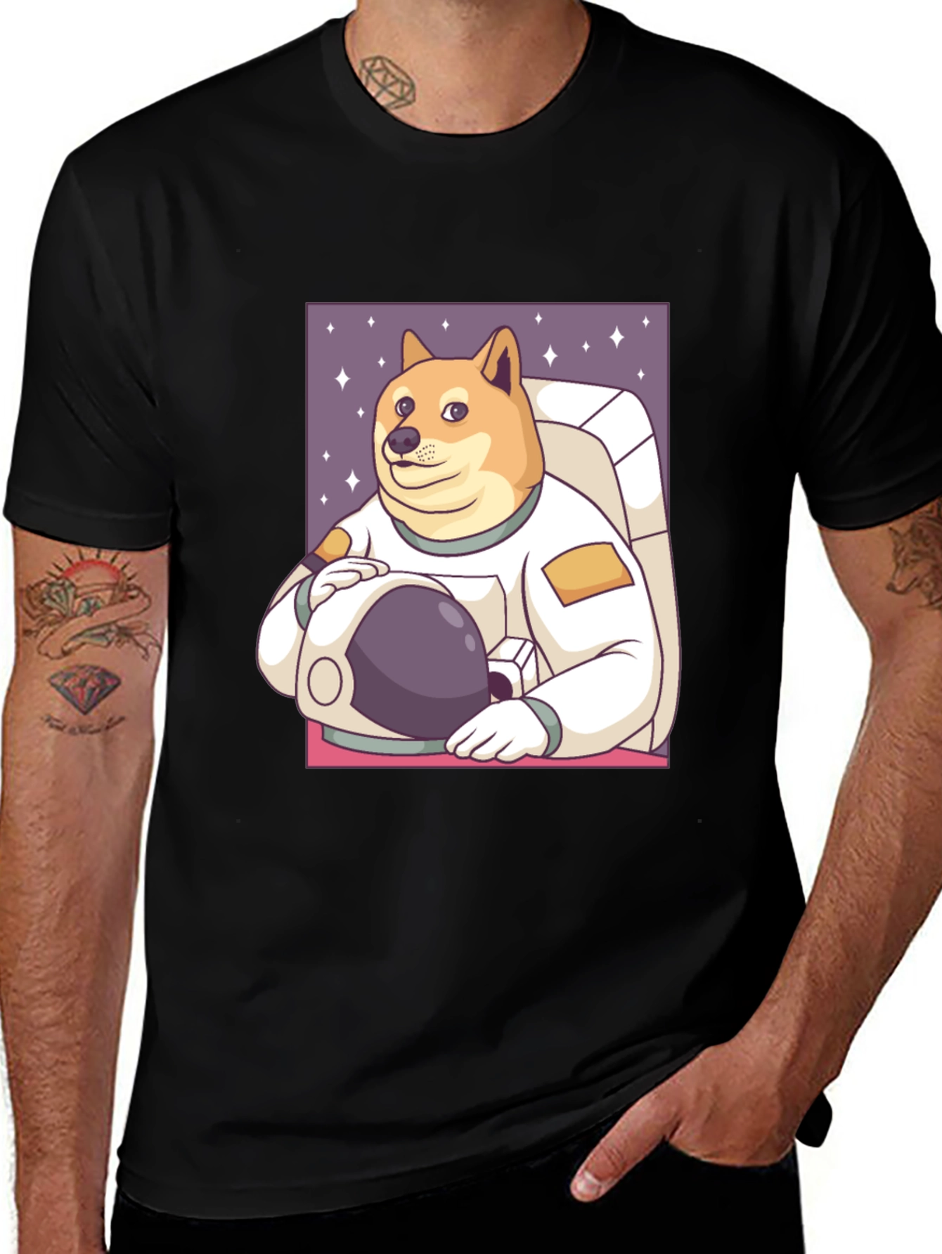 Doge Astronaut Graphic Tee - Black Cotton Blend