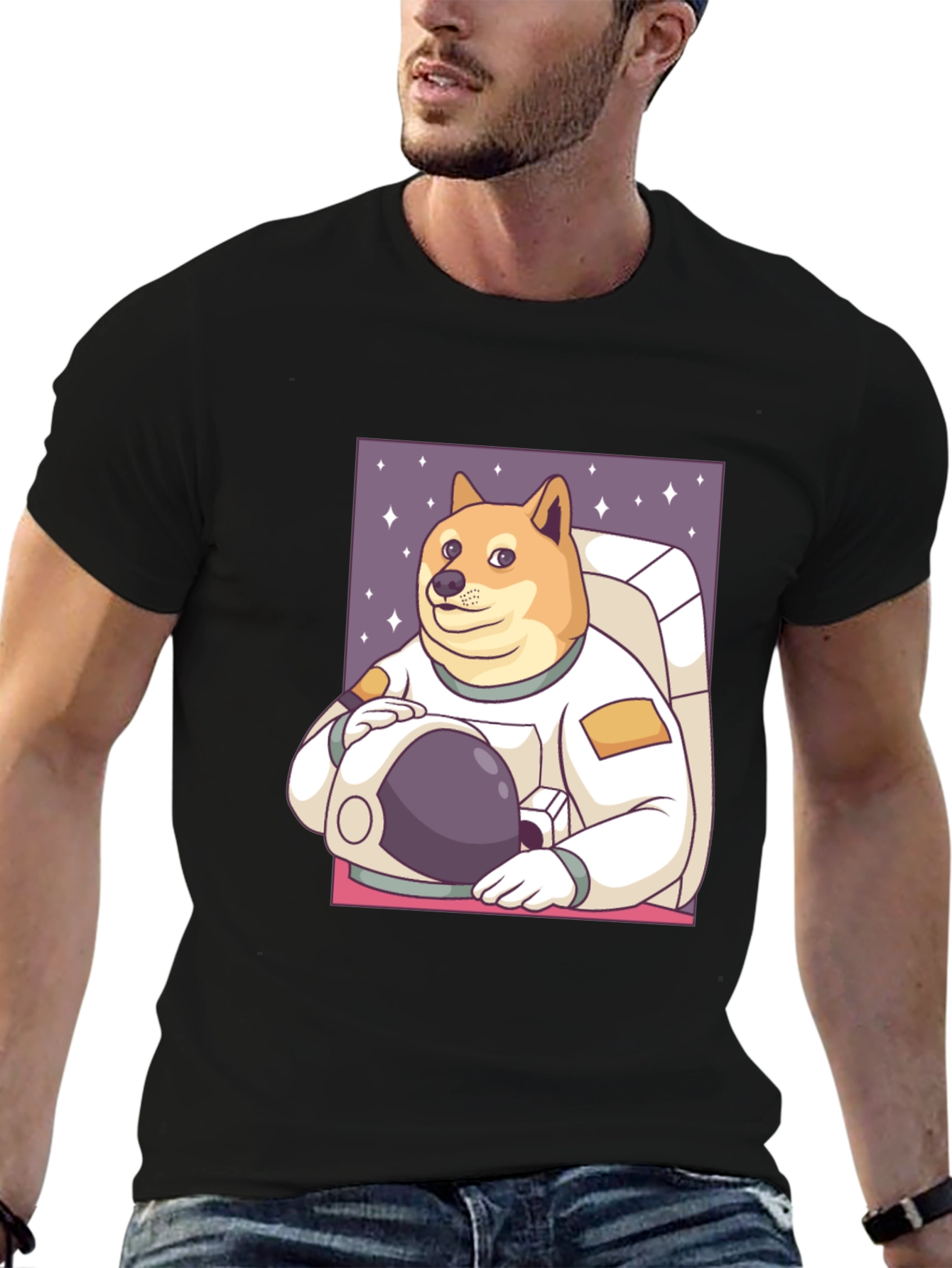 Doge Astronaut Graphic Tee - Black Cotton Blend