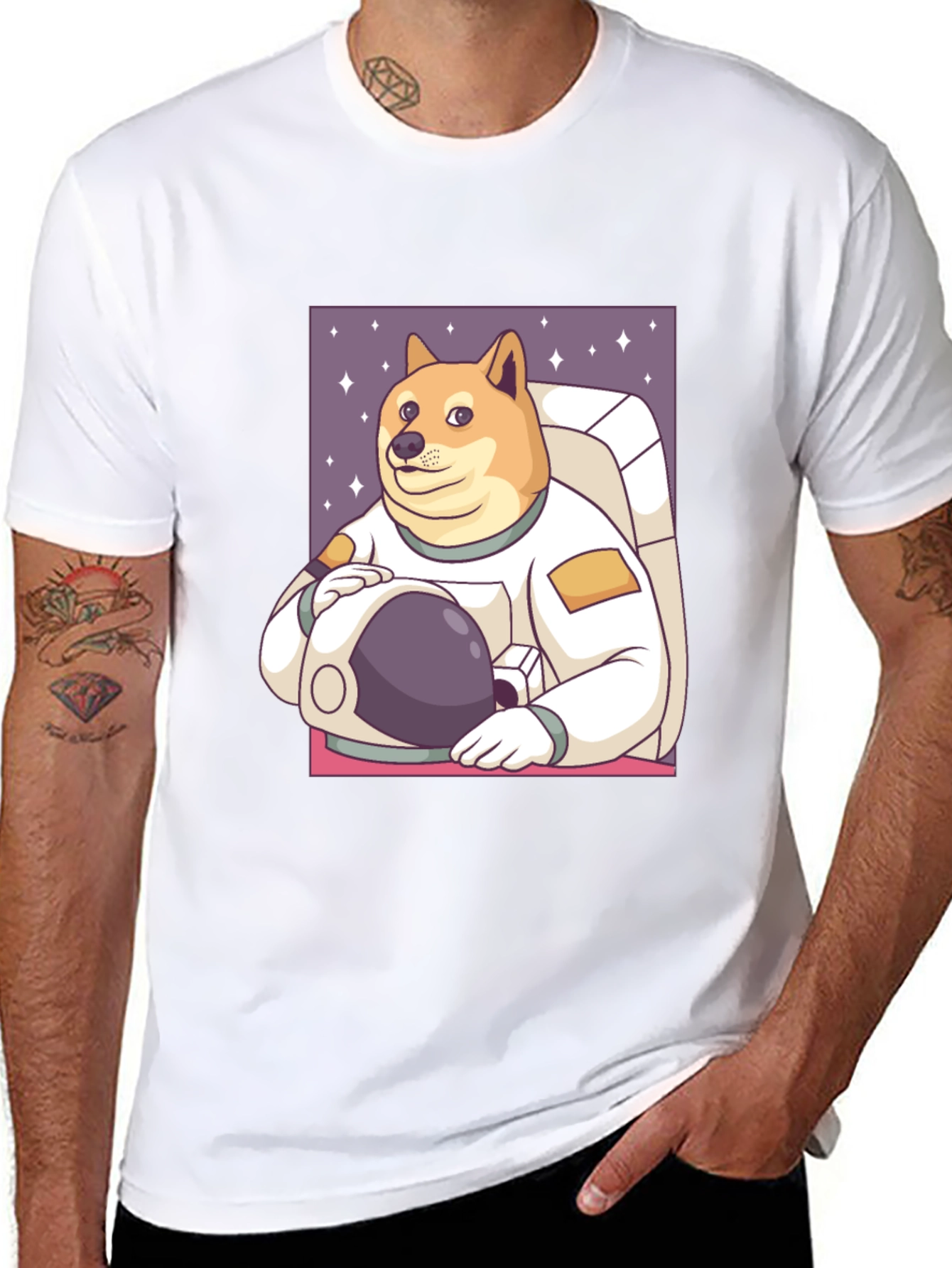 Doge Astronaut Graphic Tee - Black Cotton Blend