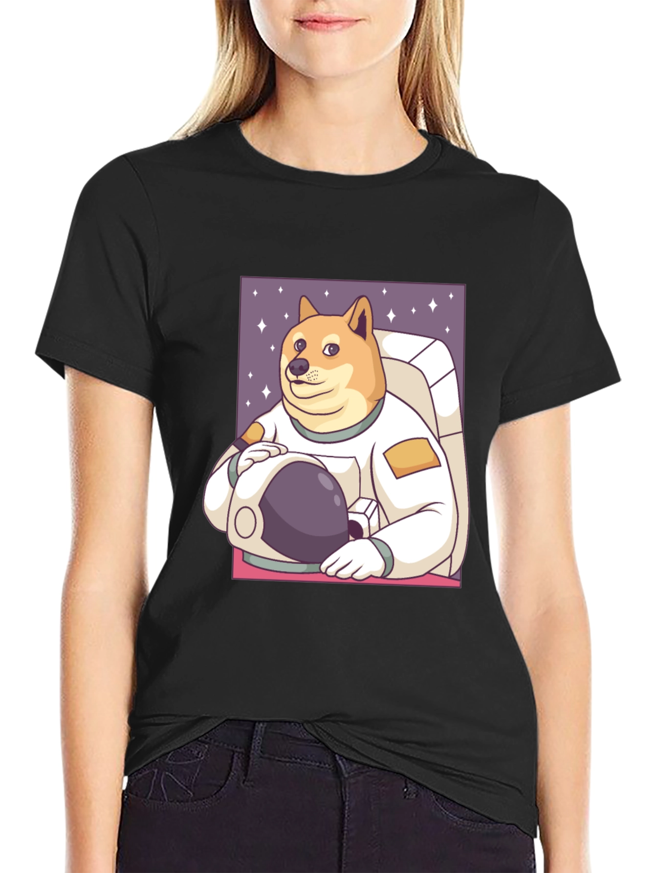 Doge Astronaut Graphic Tee - Black Cotton Blend