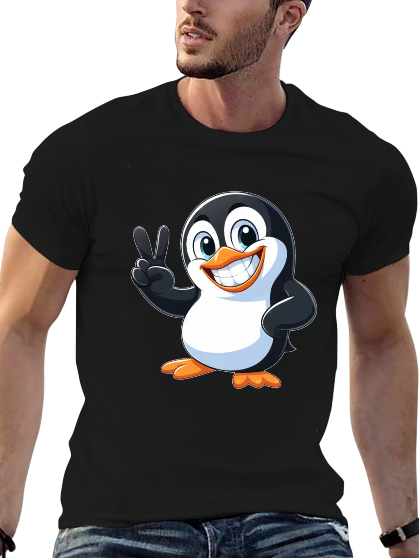 Cute Penguin Peace Sign Graphic T-Shirt