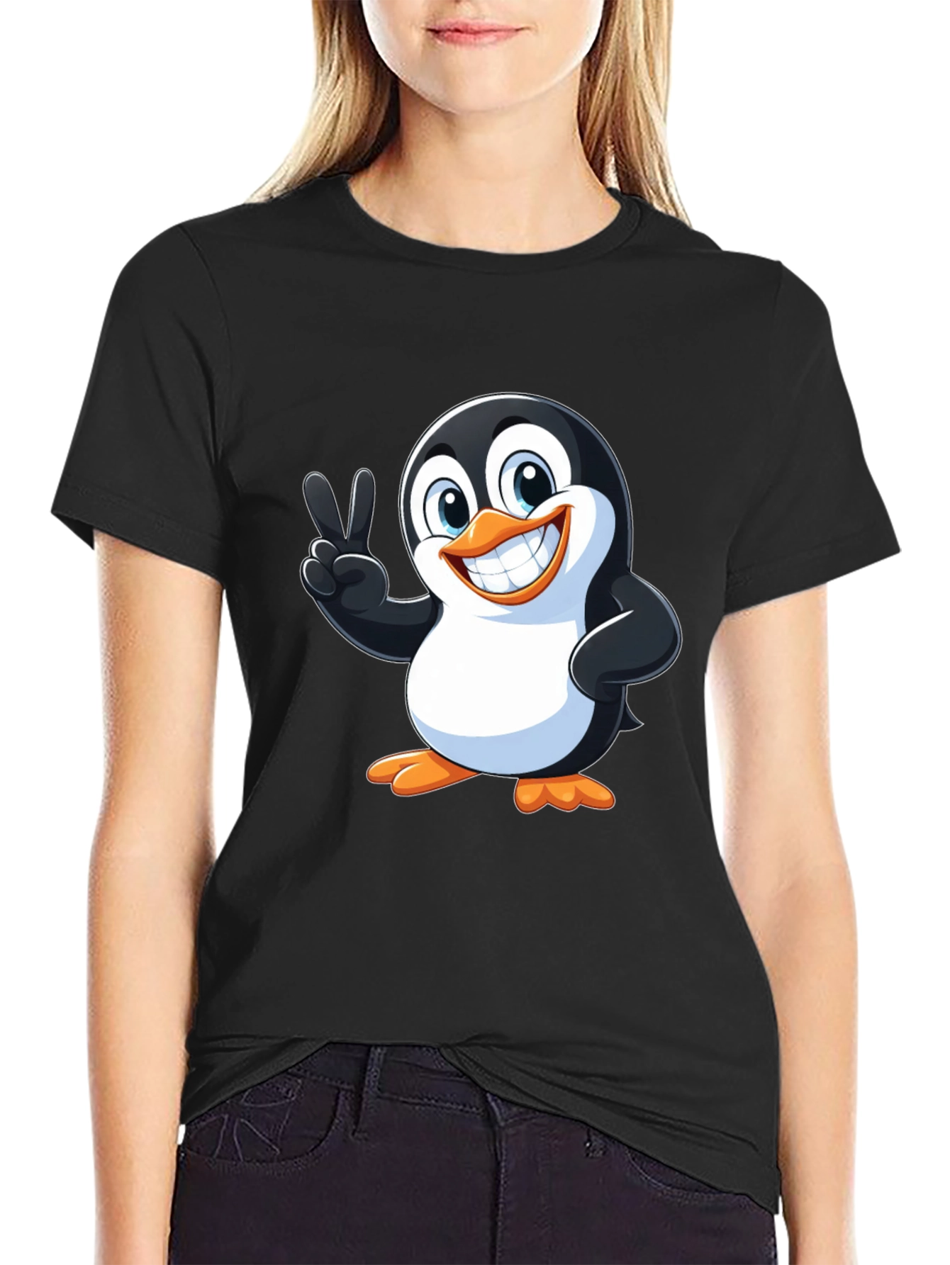 Cute Penguin Peace Sign Graphic T-Shirt