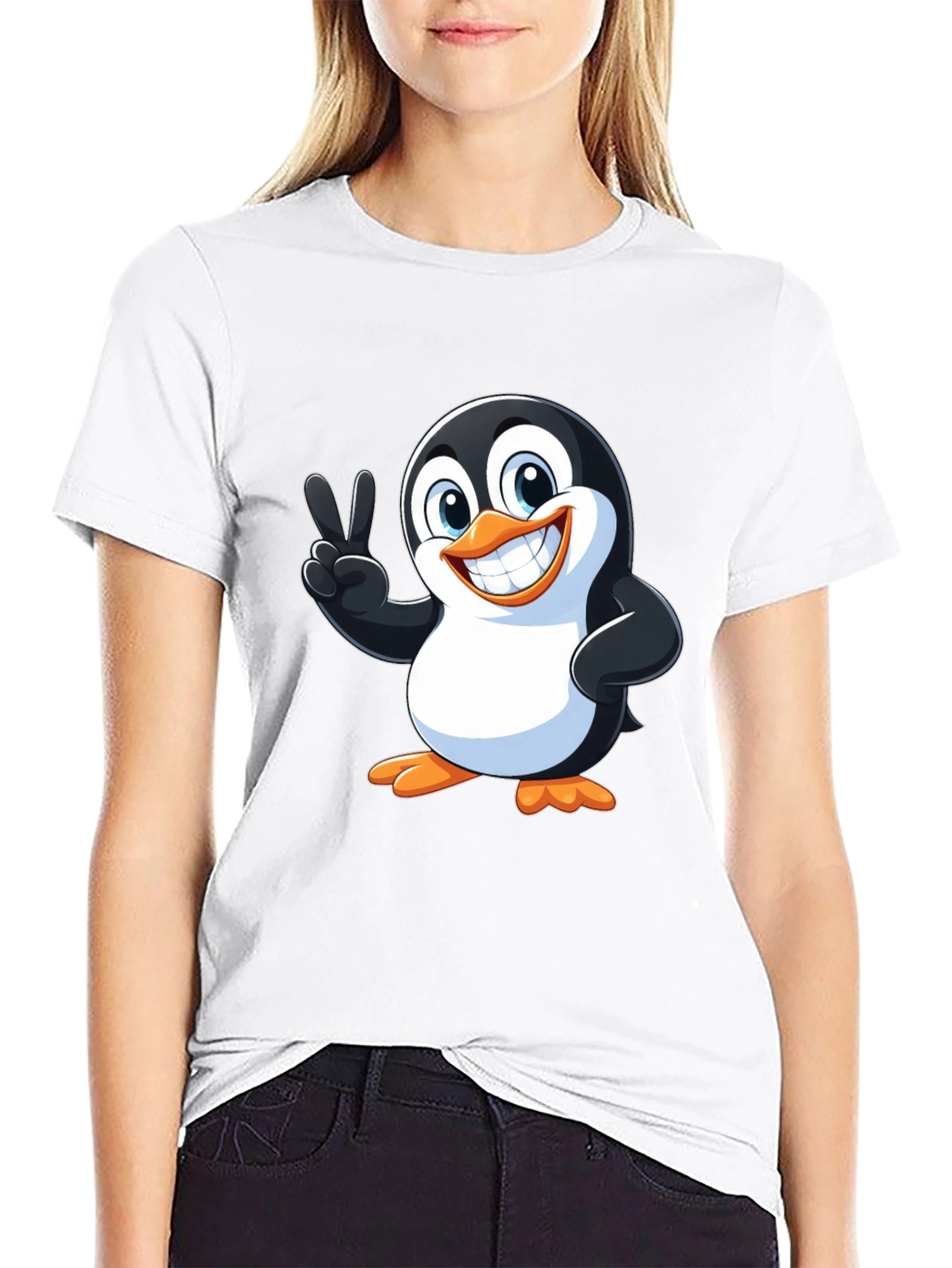 Cute Penguin Peace Sign Graphic T-Shirt