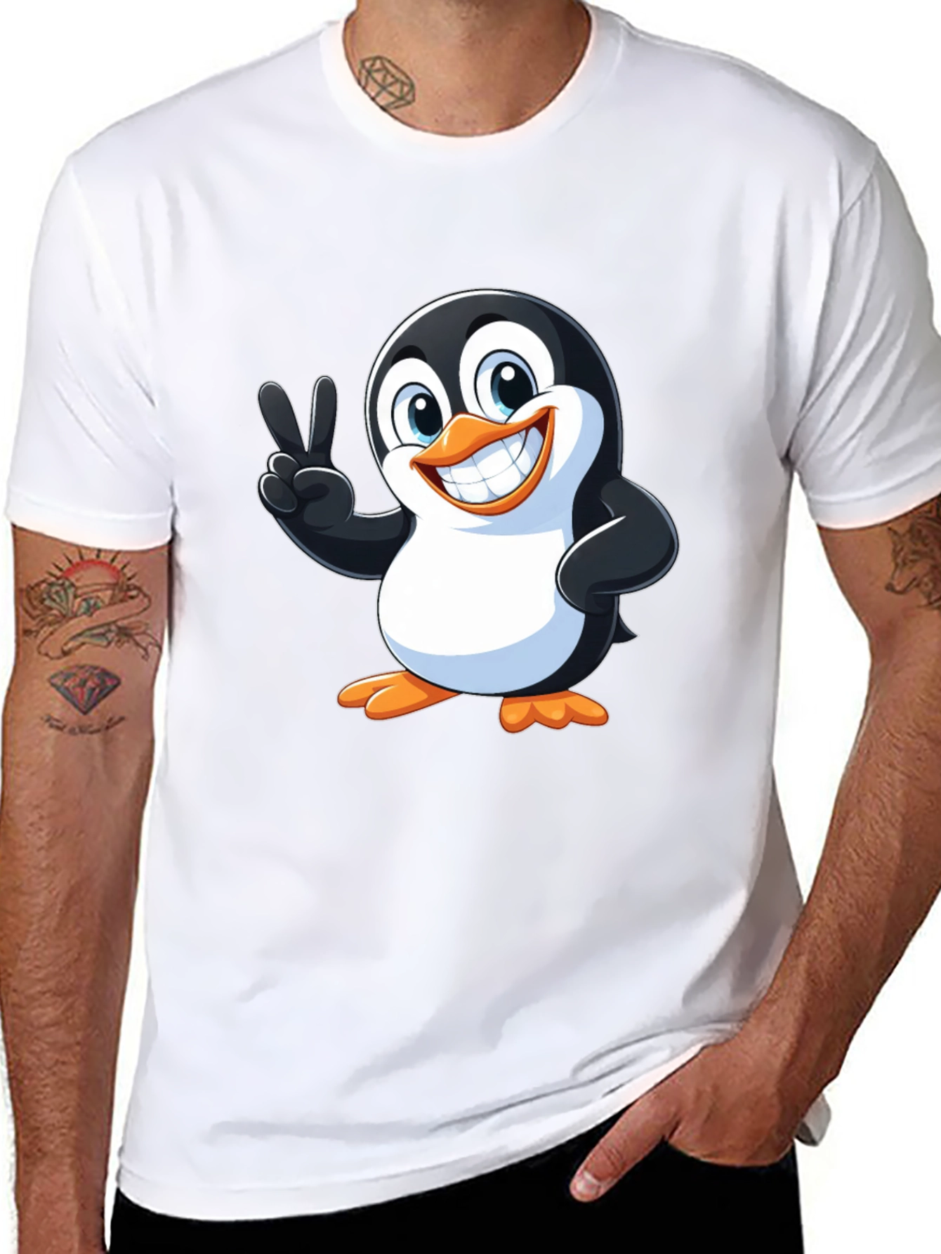 Cute Penguin Peace Sign Graphic T-Shirt