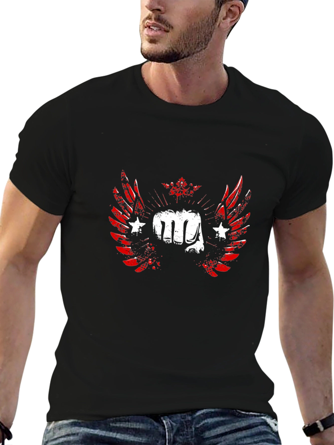 Winged Fist Graphic Print T-Shirt - Black