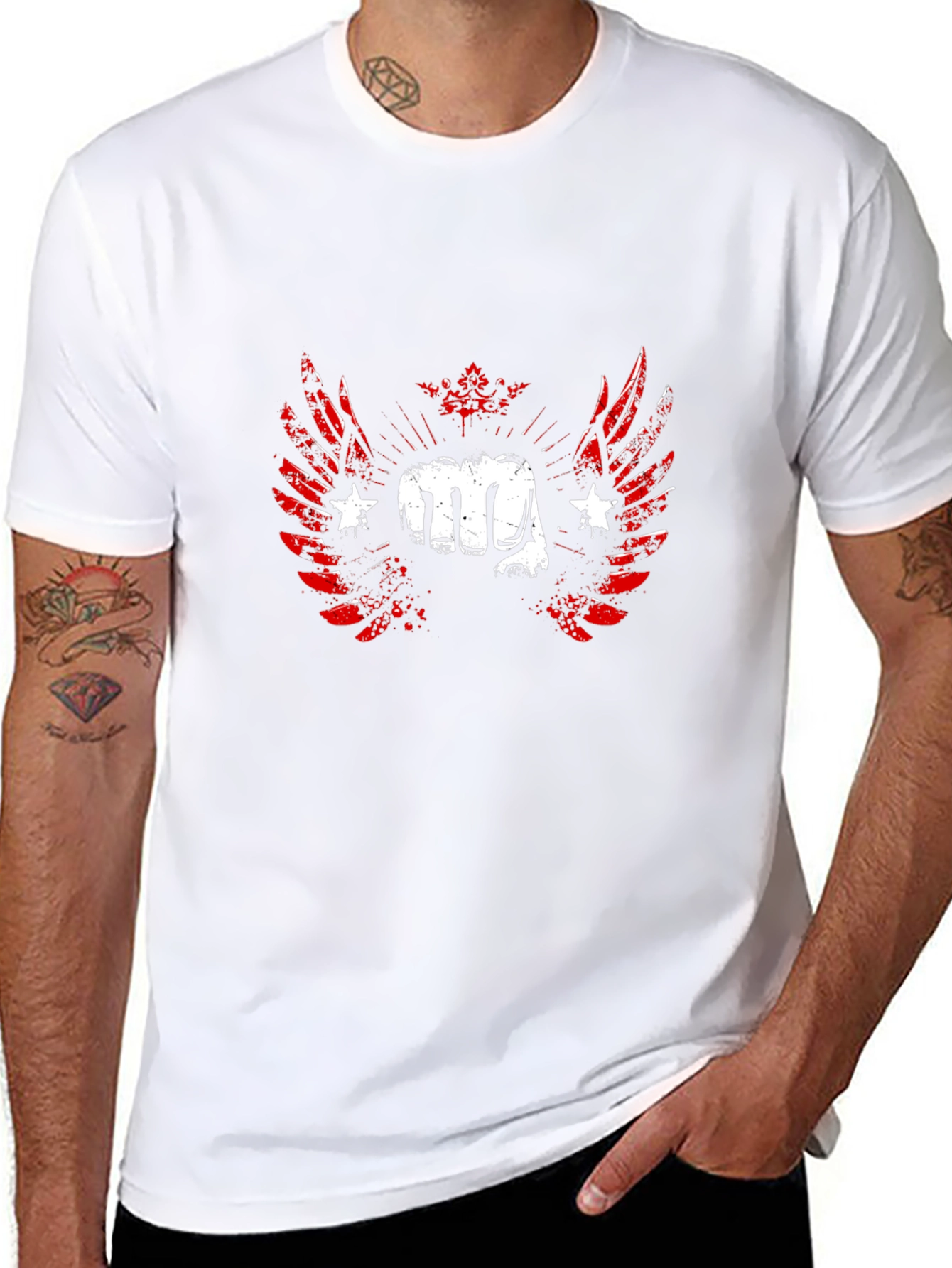 Winged Fist Graphic Print T-Shirt - Black
