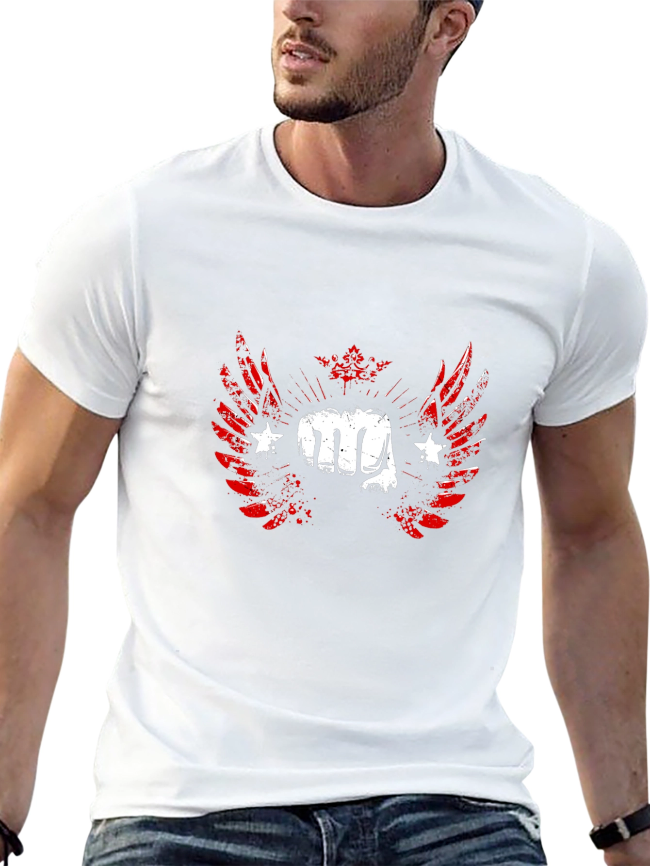 Winged Fist Graphic Print T-Shirt - Black
