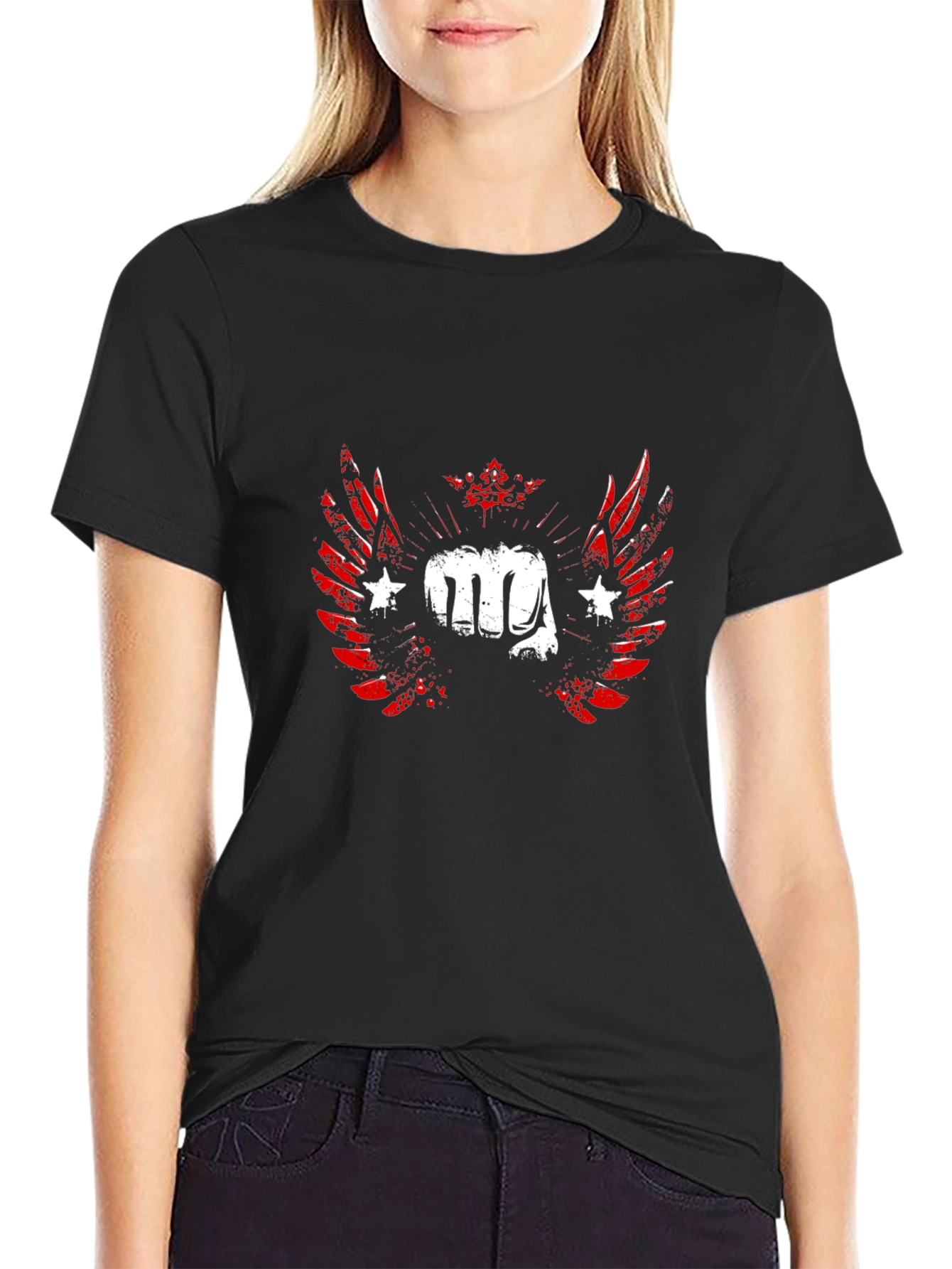 Winged Fist Graphic Print T-Shirt - Black