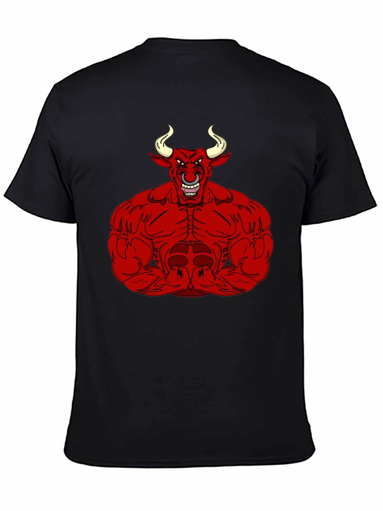 Mens Black T-Shirt with Red Bull Graphic