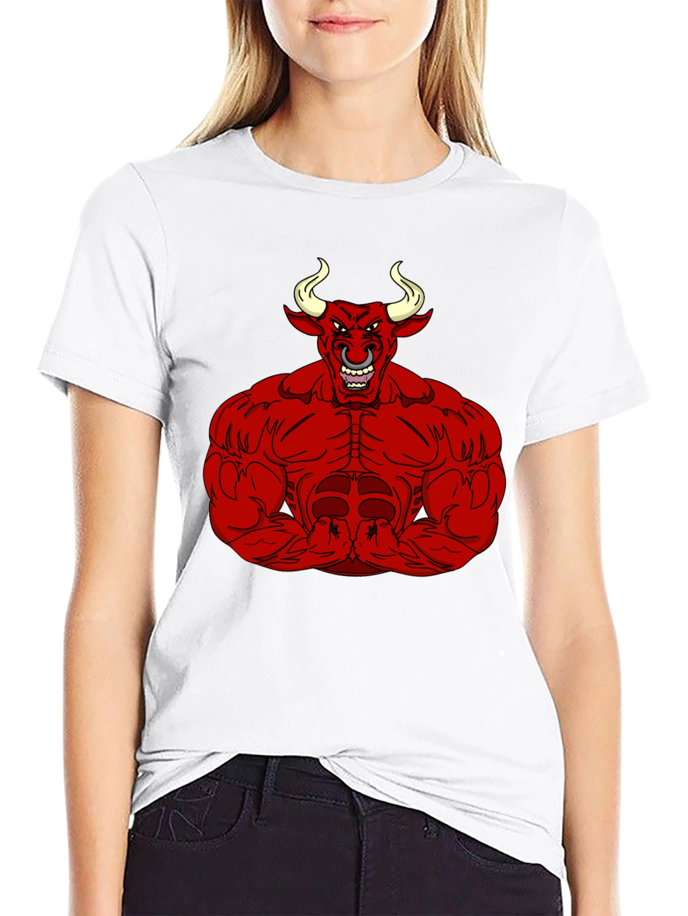 Mens Black T-Shirt with Red Bull Graphic