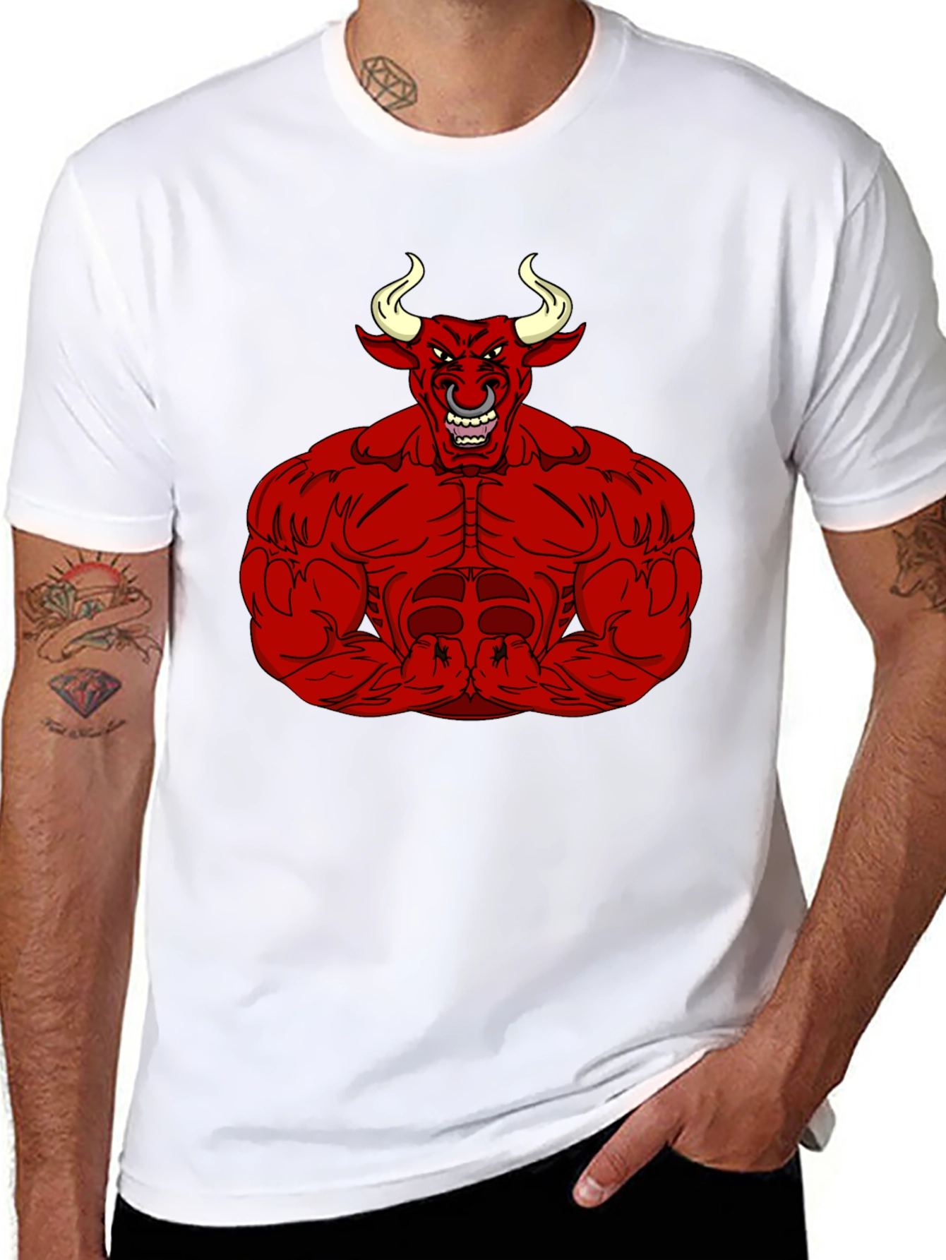 Mens Black T-Shirt with Red Bull Graphic