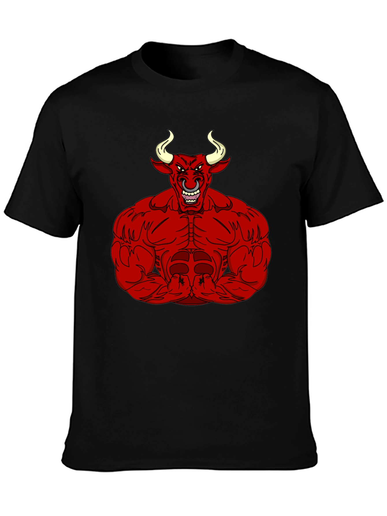 Mens Black T-Shirt with Red Bull Graphic