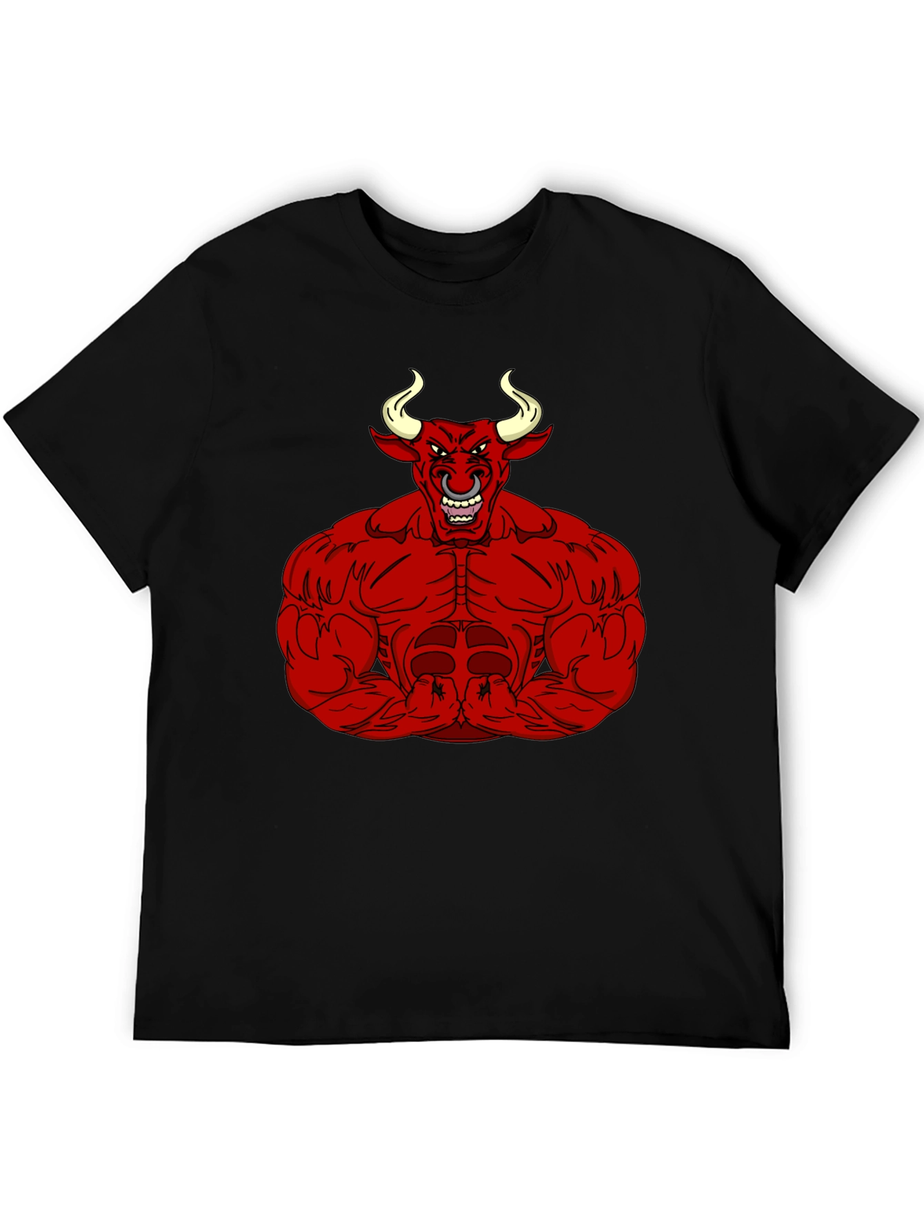 Mens Black T-Shirt with Red Bull Graphic