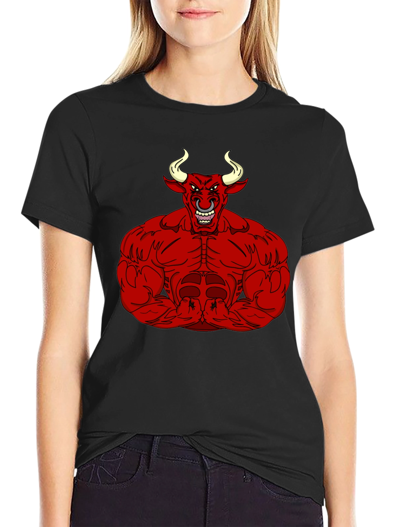Mens Black T-Shirt with Red Bull Graphic