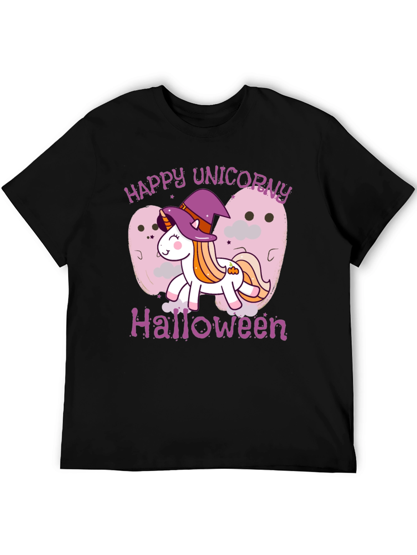 Happy Unicorn Halloween Black T-Shirt