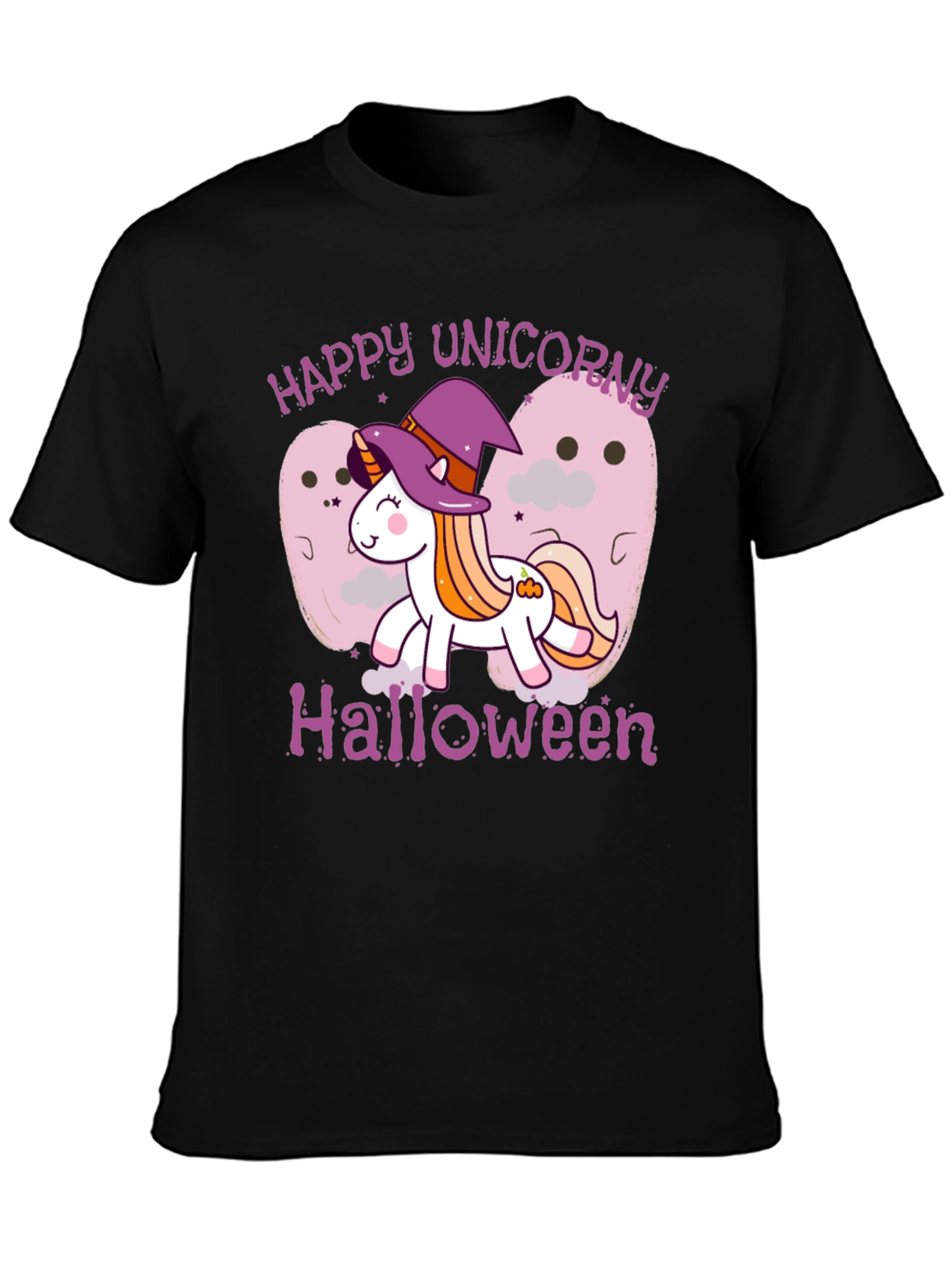 Happy Unicorn Halloween Black T-Shirt