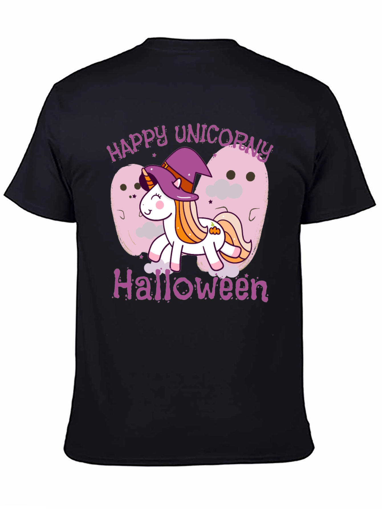 Happy Unicorn Halloween Black T-Shirt