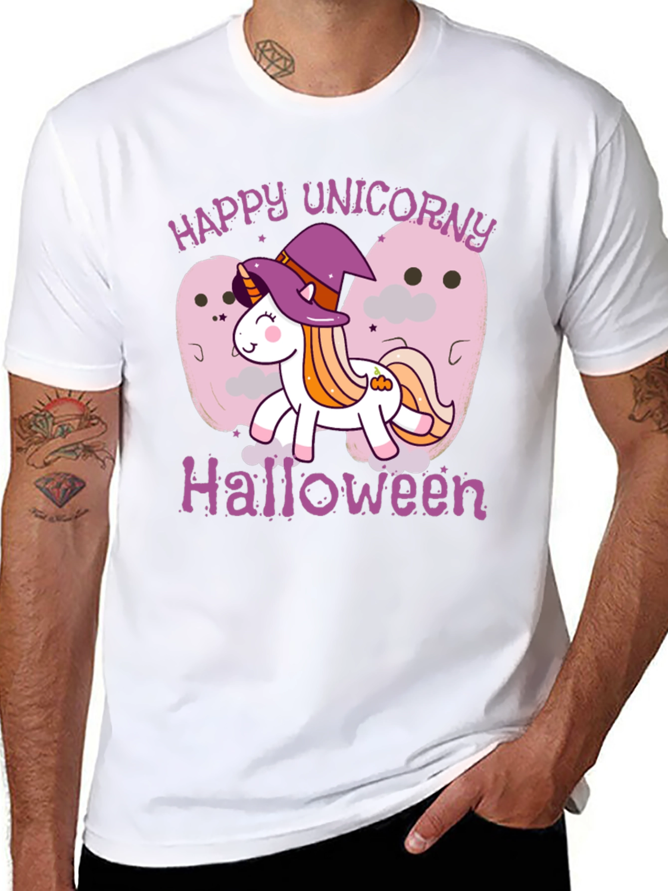 Happy Unicorn Halloween Black T-Shirt